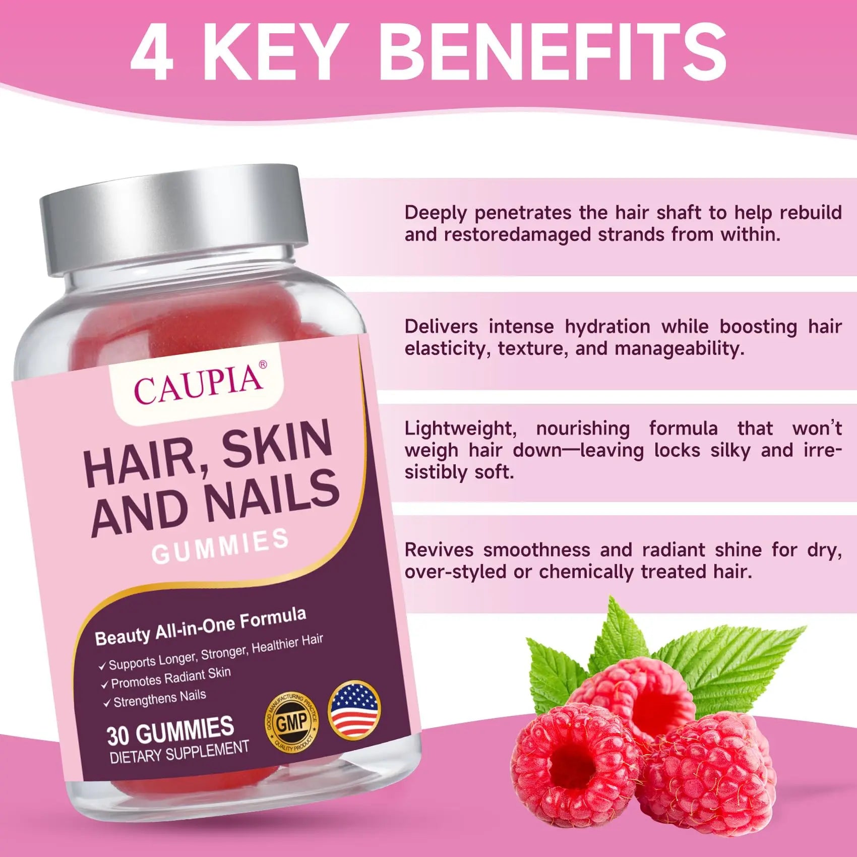 CAUPIA Hair Skin and Nails Gummies, All-in-One Advanced Formula Supports Hair Growth - Skin Health & Nail Strength - 30 Gummies CAUPIAAu supplements