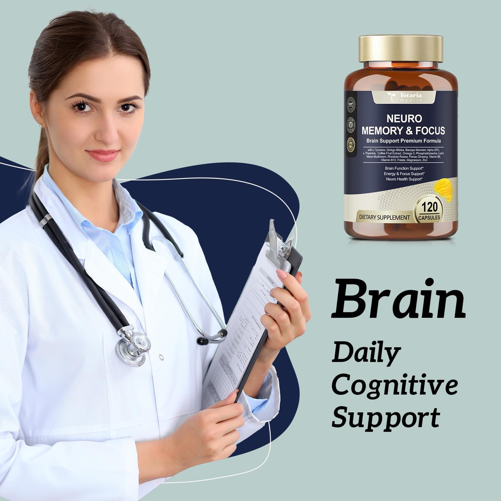 Totaria C-ognitive with Caffeine Pills, L-Tyrosine, Alpha GPC, Ginkgo Biloba, Bacopa Monnieri Brain Supplement for Memory and Focus, Brain Nootropic Support - Non-GMO, Gluten Free (2 Packs) TotariaAu supplements