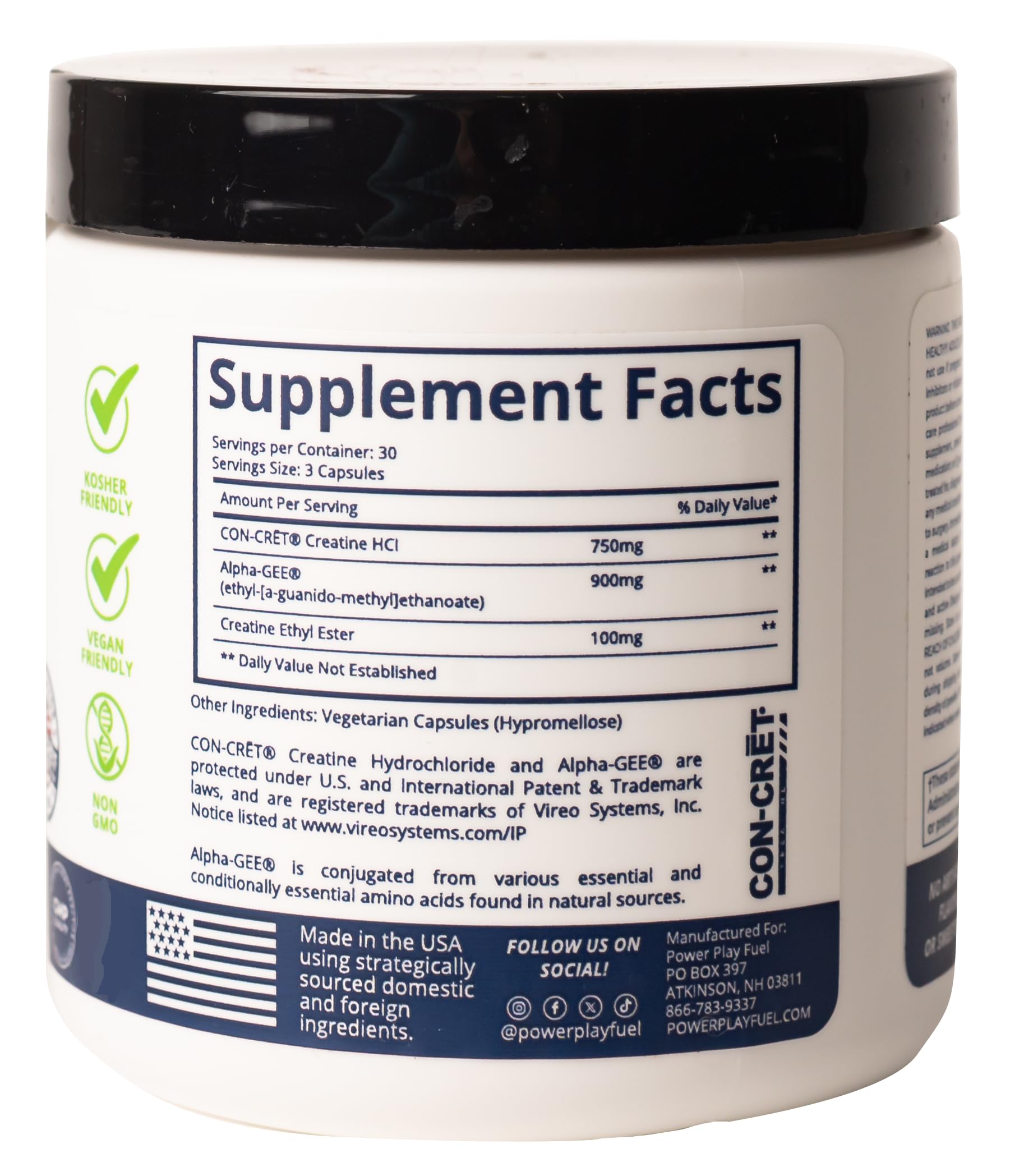 CREATINE HCl + Recovery Capsules for Men and Women, Muscle & Brain Health, Cognitive Function, Immune Support - 90 Vegetable Capsules POWER PLAY FUELAu supplements