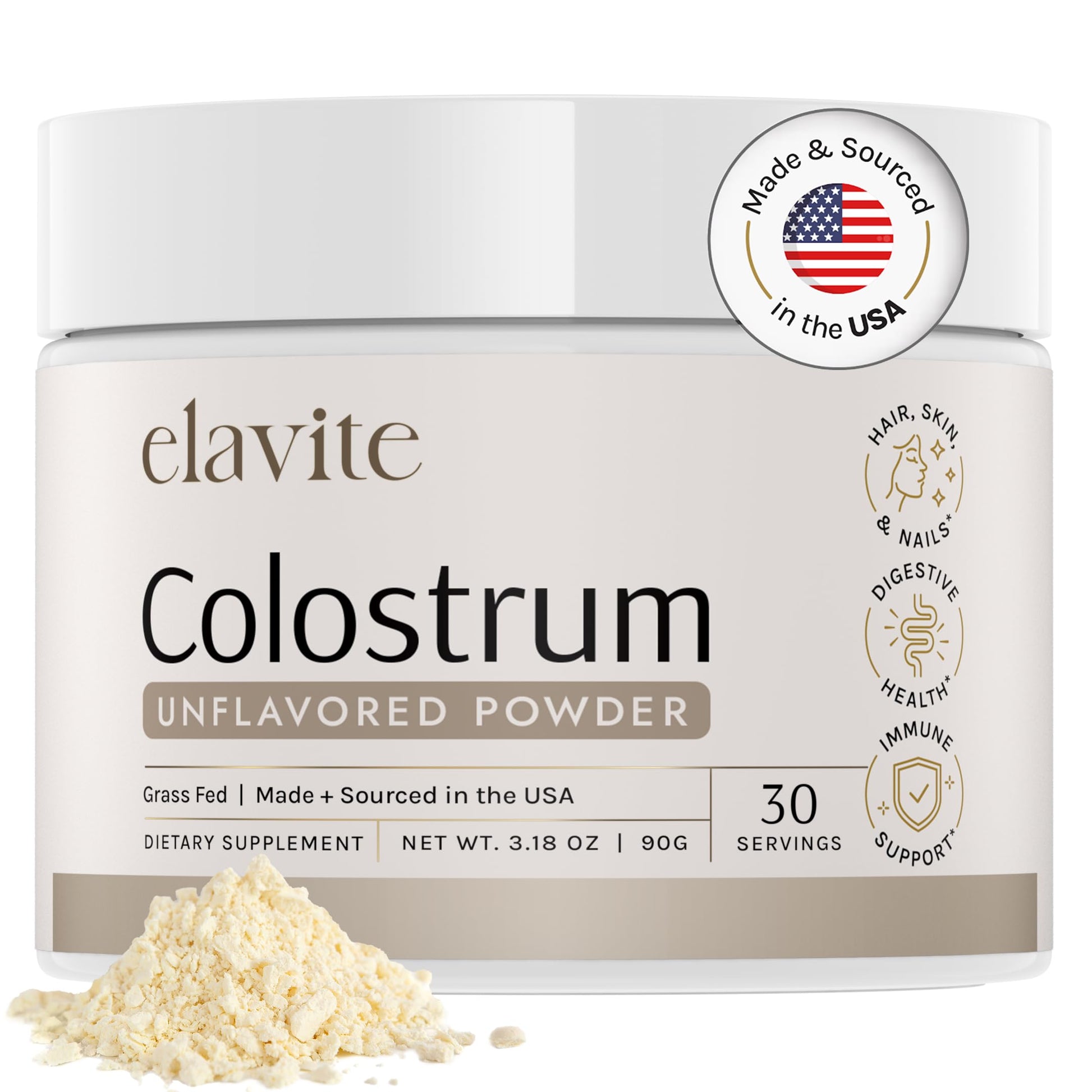 Elavite Bovine Colostrum Powder (Unflavored) Grass Fed Colostrum Supplement for Gut Health, Immune Support Healthy Hair, Skin & Nails - 30 Servings ElaviteAu supplements