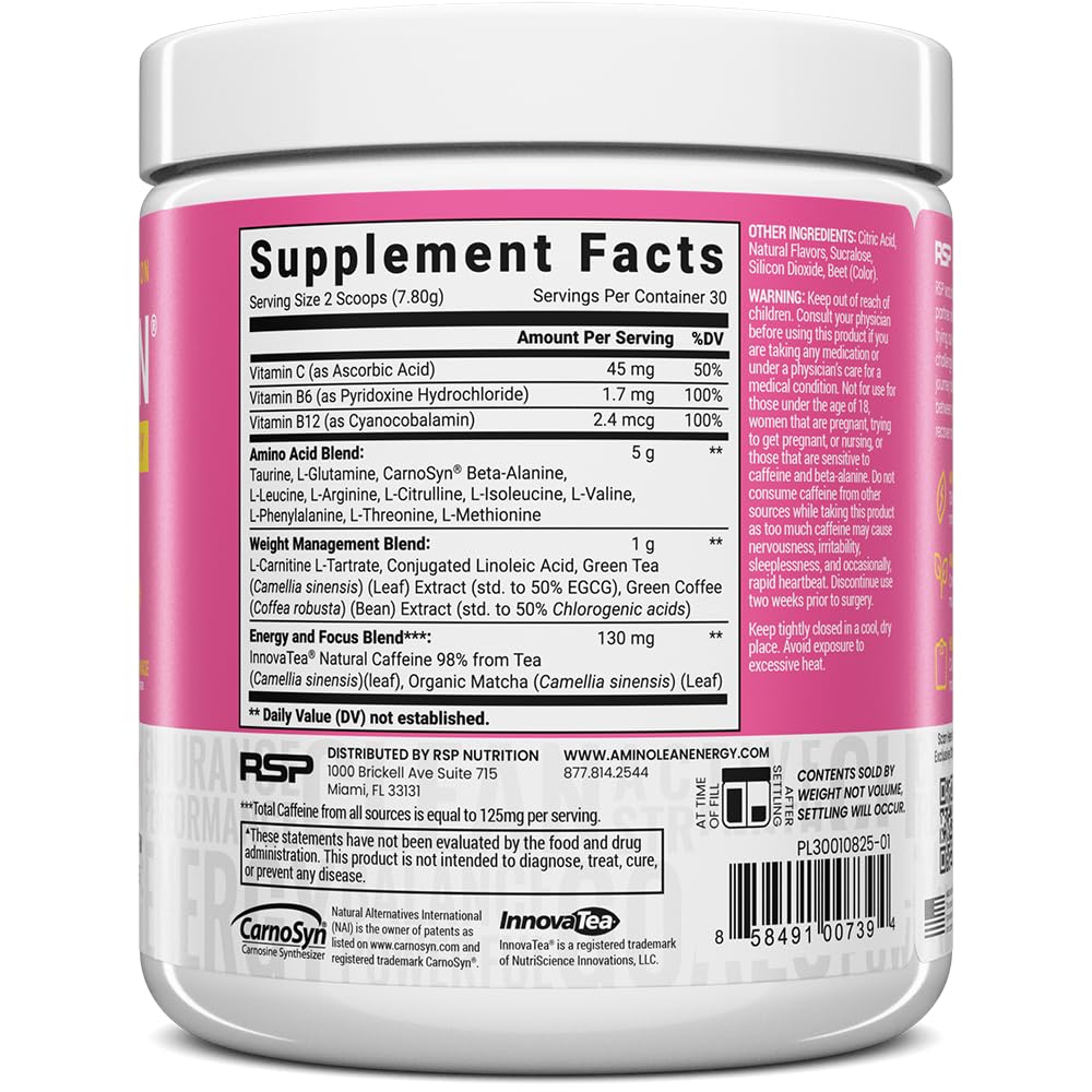 RSP NUTRITION AminoLean Pre Workout Powder, Amino Energy & Weight Management with Vegan BCAA Amino Acids, Natural Caffeine, Preworkout Boost for Men & Women, 30 Serv, Pink Lemonade… RSP NUTRITIONUS supplements