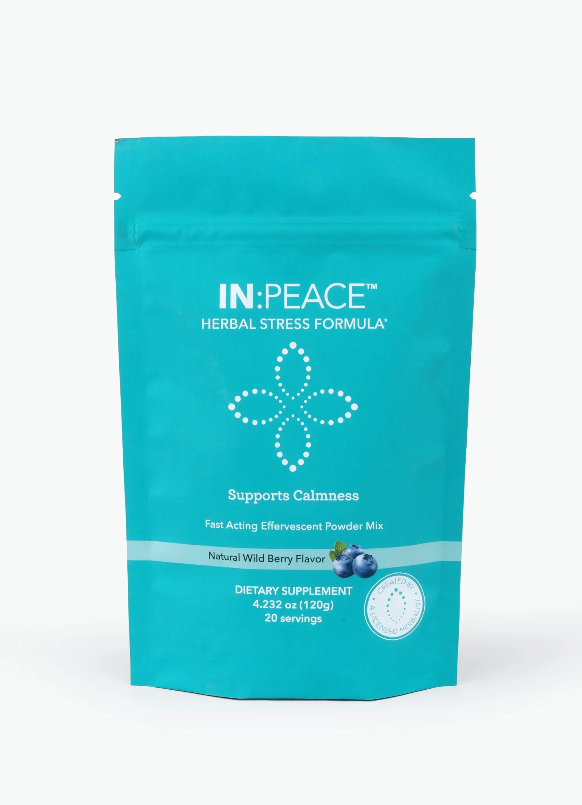 In:TotalWellness IN:Peace Herbal Calming Formula. 20 Serving Pouch, Wild Berry Flavor. 9 Herb Antioxidant + Adaptogen Blend. Clinically Proven Ingredients. Crafted by a Licensed Herbalist INTotalWellnessAu supplements