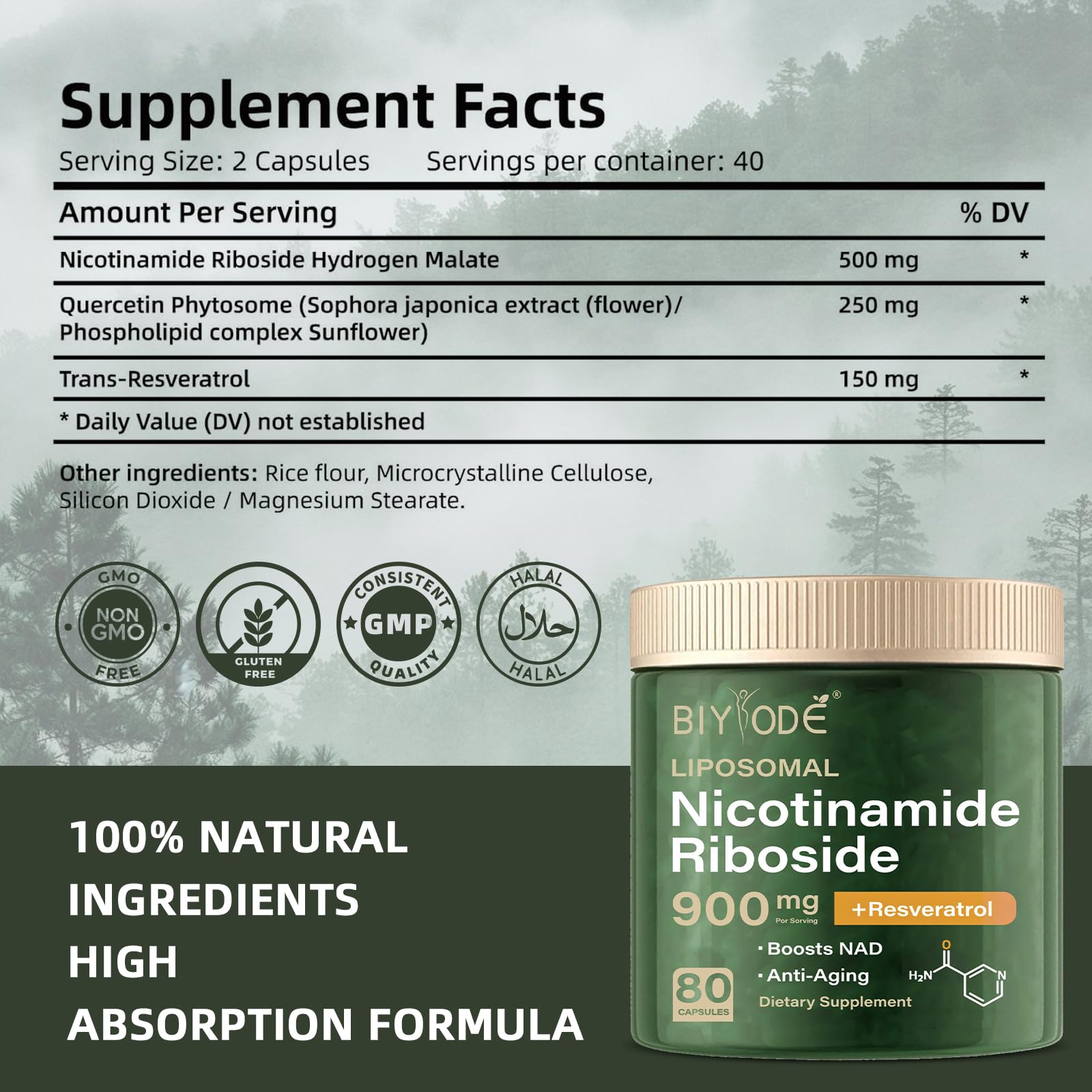NAD Supplement with Liposomal Resveratrol – 900mg NAD Booster with Quercetin Phytosome for Energy, Focus & Healthy Aging – Cellular Support for Adults 30+ – 80 Capsules, 40-Day Supply BIYODEAu supplements
