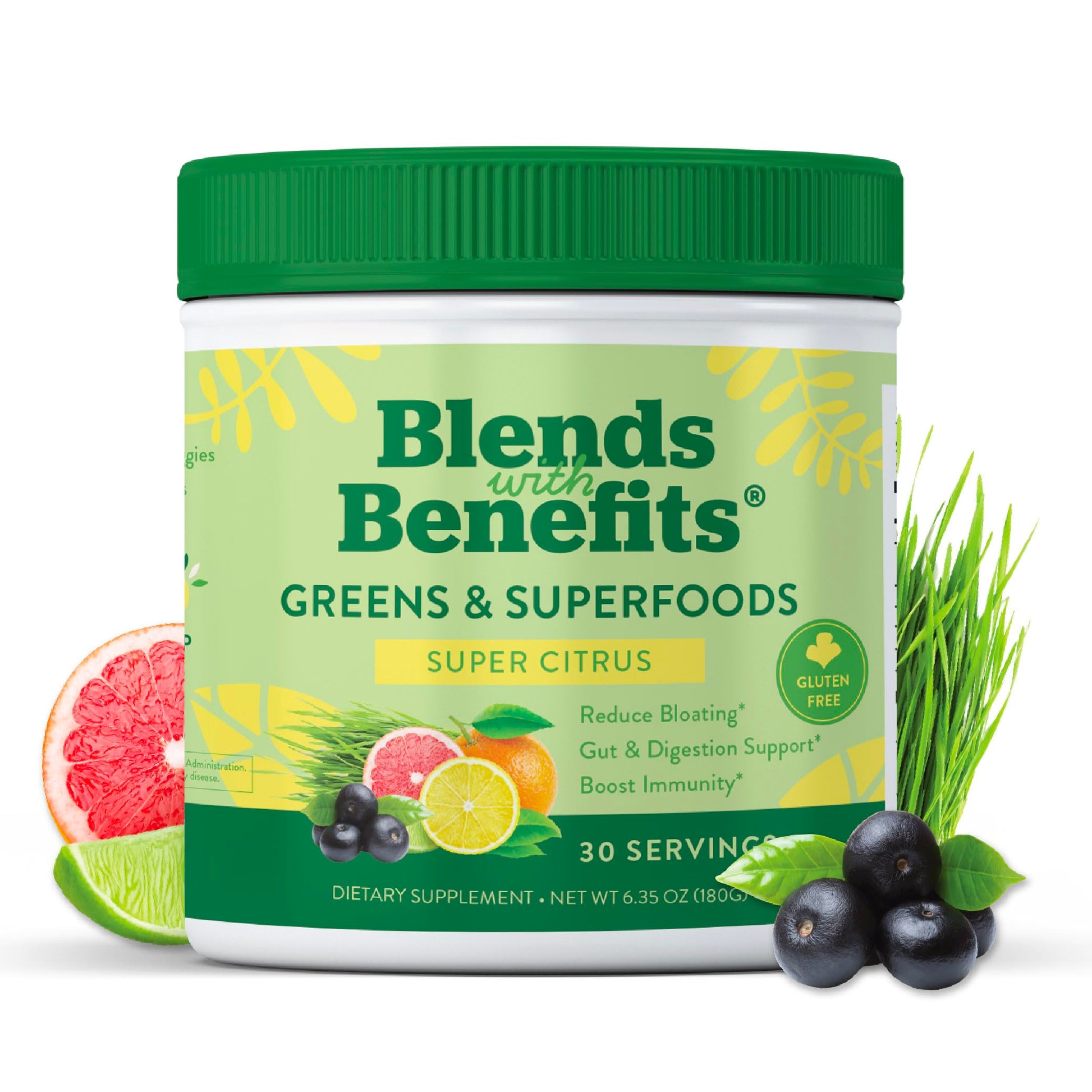 360 Nutrition Blends with Benefits Super Greens Powder w/Probiotics, Digestive Enzymes, Sugar & Gluten Free, Plant Based Superfood Drink Mix for Gut Health, Bloating, Immunity, Overall Health, 6.35 oz 360 NutritionAu supplements