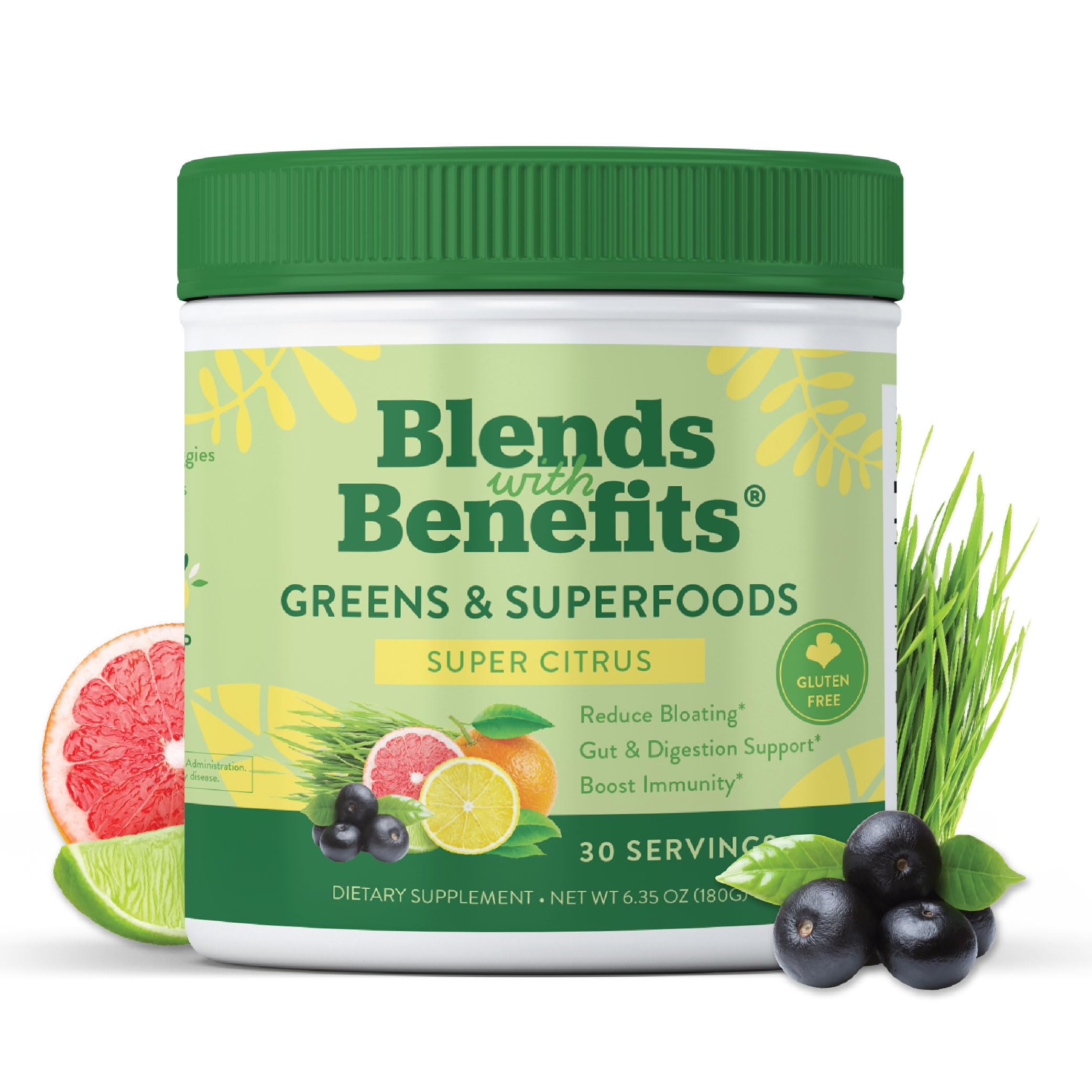 360 Nutrition Blends with Benefits Super Greens Powder w/Probiotics, Digestive Enzymes, Sugar & Gluten Free, Plant Based Superfood Drink Mix for Gut Health, Bloating, Immunity, Overall Health, 6.35 oz 360 NutritionAu supplements