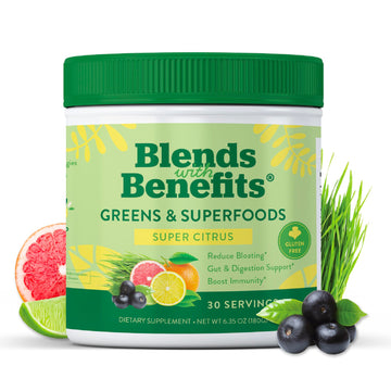 360 Nutrition Blends with Benefits Super Greens Powder w/Probiotics, Digestive Enzymes, Sugar & Gluten Free, Plant Based Superfood Drink Mix for Gut Health, Bloating, Immunity, Overall Health, 6.35 oz 360 NutritionAu supplements