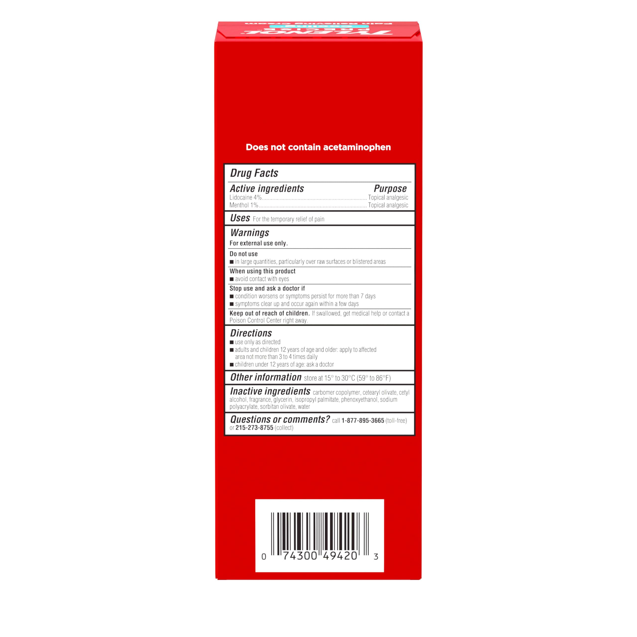 Tylenol Precise Cooling Cream, Strong Pain Relief with Fast-Acting Sensation, 4% Lidocaine, 1% Menthol, Maximum OTC Strength Relief for Back, Muscle & Joint, Numbing Cream Rollerball Applicator, 4 oz TylenolAu supplements