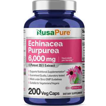 NusaPure Echinacea 20:1 Extract, 300 mg Equivalent to 6,000mg 200 Veggie Caps, Vegan, Non-GMO, Gluten Free Supplement NusaPureAu supplements