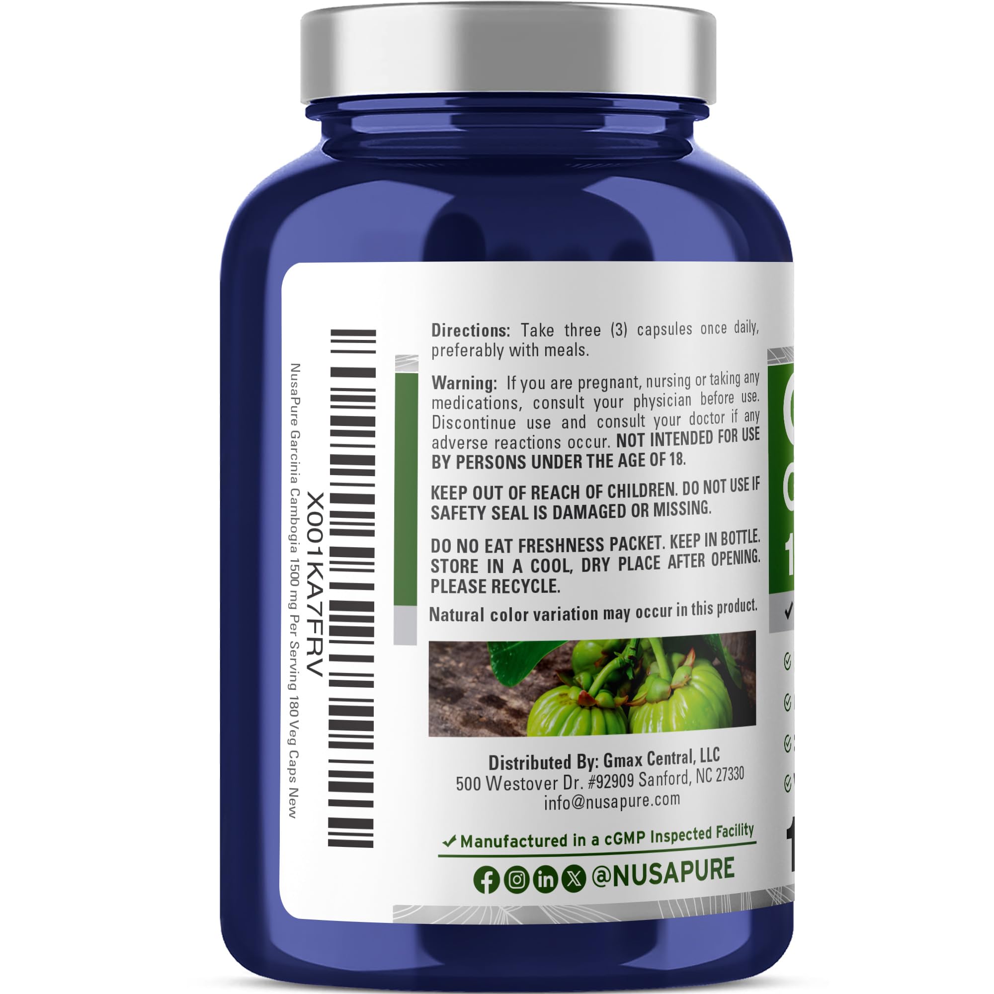 NusaPure Garcinia Cambogia 180 Veggie Capsules 1500mg (Vegetarian, Non-GMO, Vegan) NusaPureAu supplements