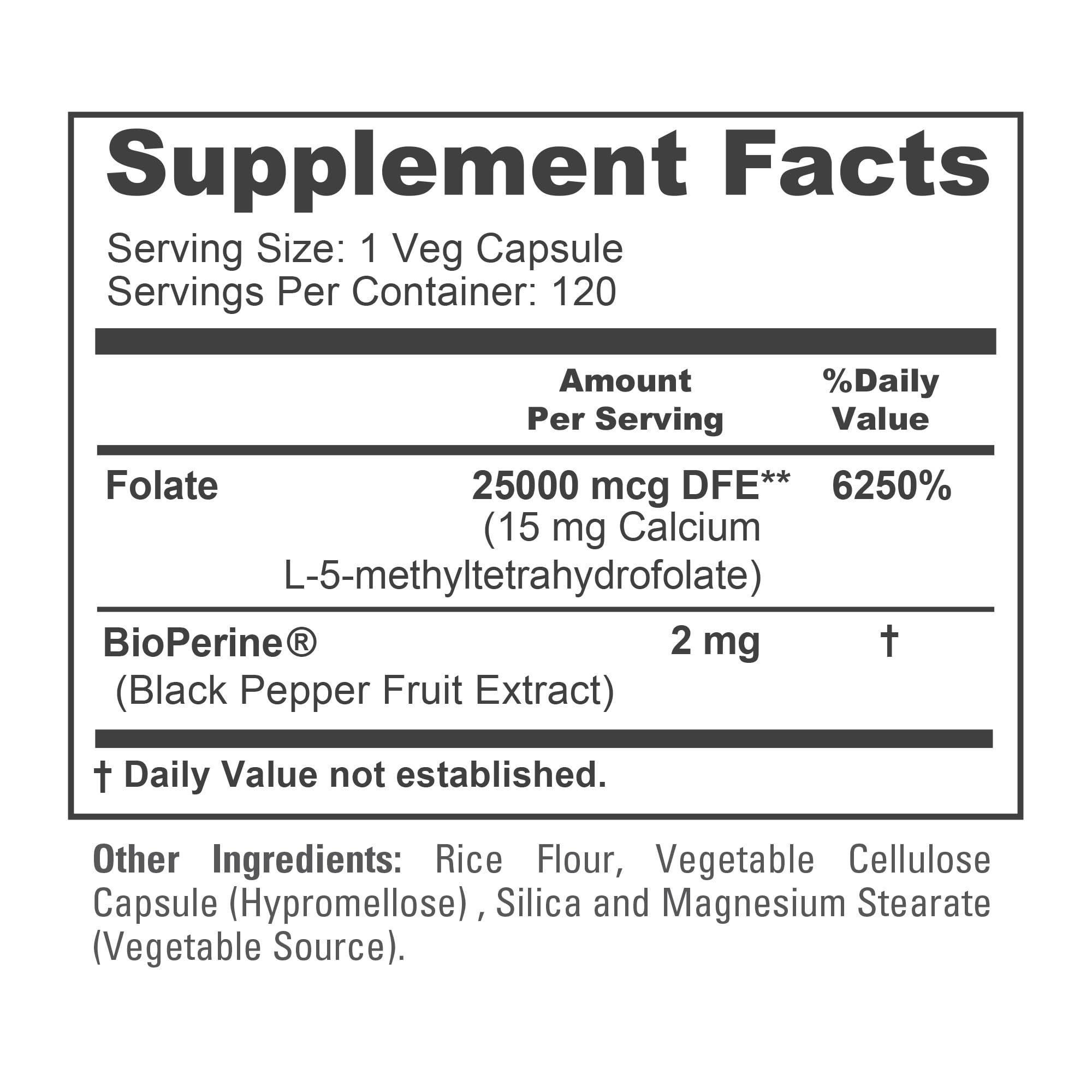 NusaPure L Methylfolate 15mg, 120 Veggie Capsules, Bioperine & Vegan NusaPureAu supplements