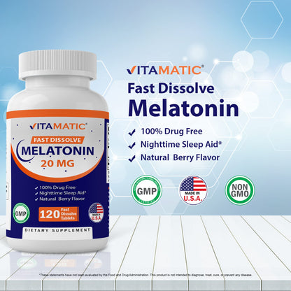 Vitamatic Melatonin 20mg Tablets | Vegetarian, Non-GMO, 6 pack VitamaticUS supplements