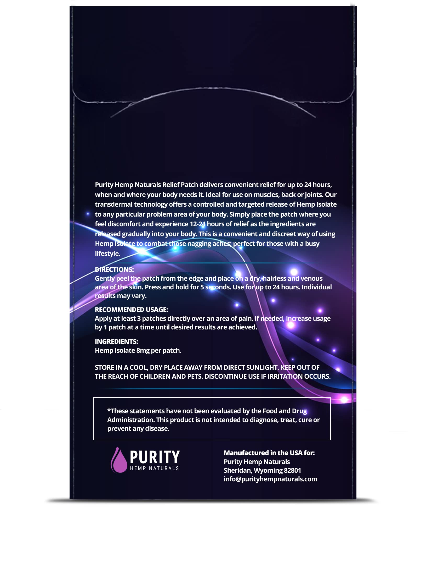 Purity Hemp Naturals Body Discomfort Patch 240 mg - 30 ct (8 mg ea.) Lasts 24 Hours. Sweat & Water Resistant. Convenient & Discreet. For Use On Any Part Of The Body. Plant-Based Extended-Release Patch Purity Hemp NaturalsAu supplements