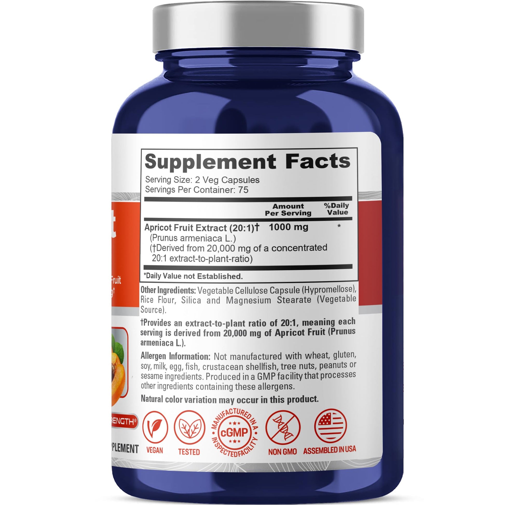 NusaPure Apricot 20:1 Extract, 1000 mg Equivalent to 20,000mg 150 Veggie Capsules (Vegan, Non-GMO) NusaPureAu supplements
