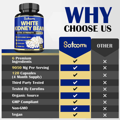 6in1 White Kidney Bean Extract Capsules 9050 Mg - with Garcinia Cambogia, Olive Leaf SatoomiUS supplements