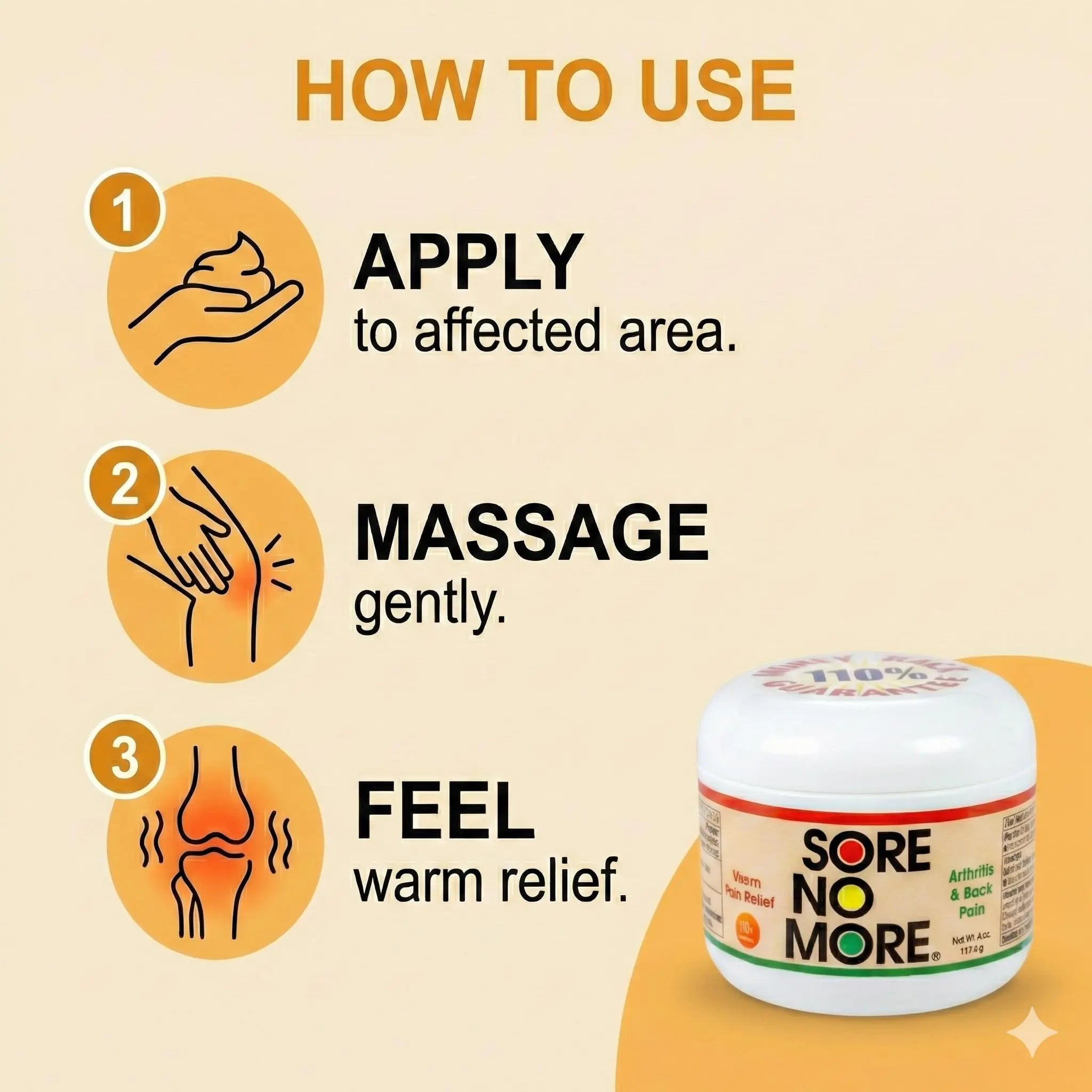 Sore No More Warm Arthritis Pain Relief Cream – Targeted Reliever for Back, Neck, Hands & Feet – Soothing & Fast-Acting Formula for Aches and Pains – Non-Greasy with Orange Aroma – 4 oz Sore No MoreAu supplements