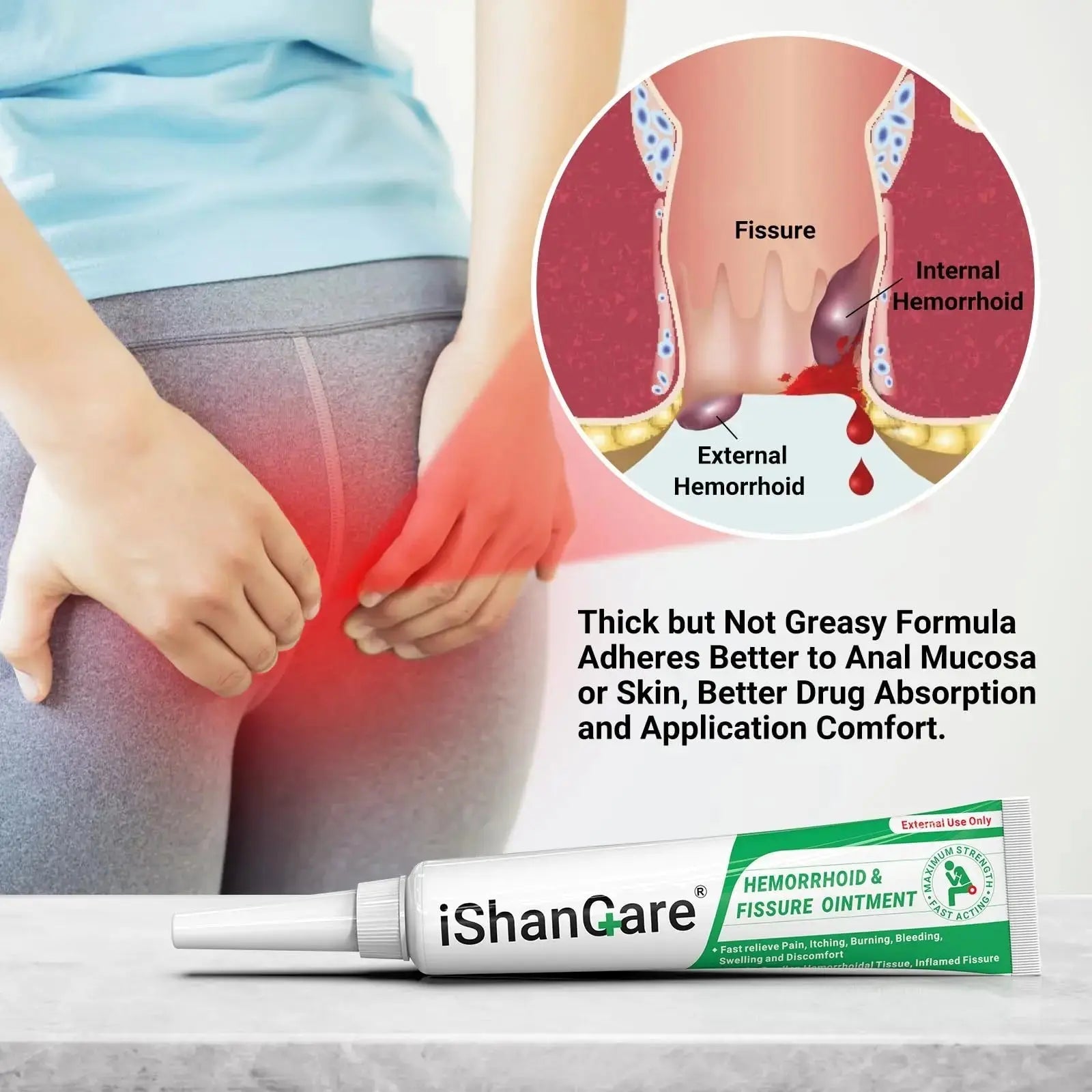 ishancare Hemorrhoid Cream, Hemorrhoid & Fissure Treatment Ointment Extra Strength, Relief Anal Pain, Itching, Bleeding, Swelling, Discomfort, Natural Herbs Fast Acting Ingredients, Contains Vitamin E ishancareAu supplements