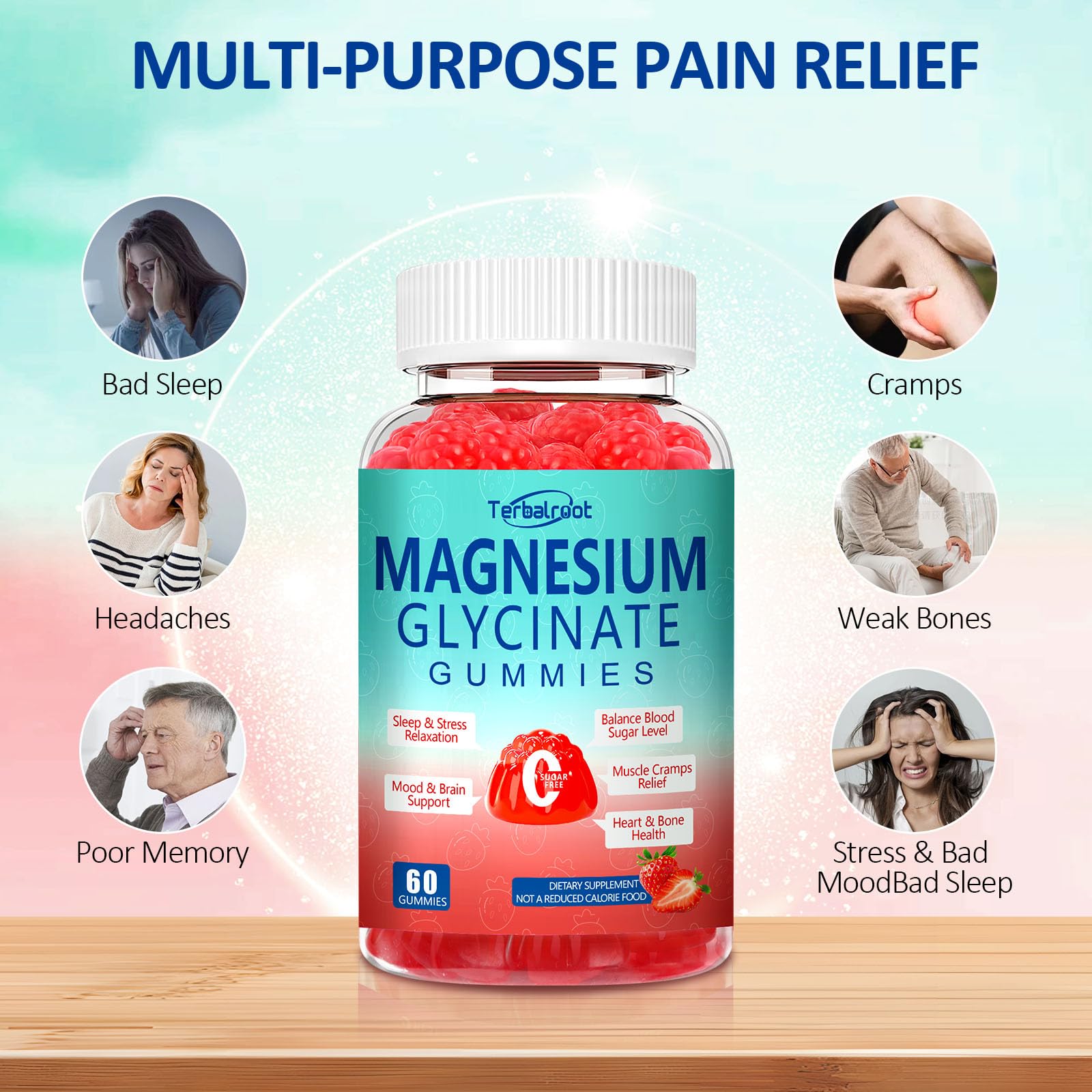 Magnesium Glycinate Gummies 400mg, Sleep & Relaxation Support, Sugar Free Vegan Magnesium Gummies for Adults Magnesium Supplements for Muscle Cramps, Stress Relief, Calm Mood,High Absorption, 60 Count TerbalrootAu supplements