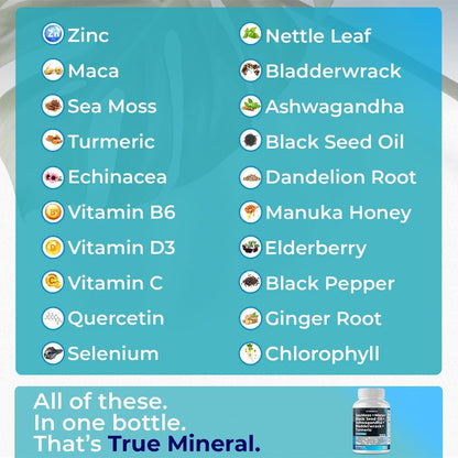 Sea Moss 3000mg Maca 1000mg Black Seed Oil 2000mg Ashwagandha 1000mg Bladderw VitamaxUS supplements
