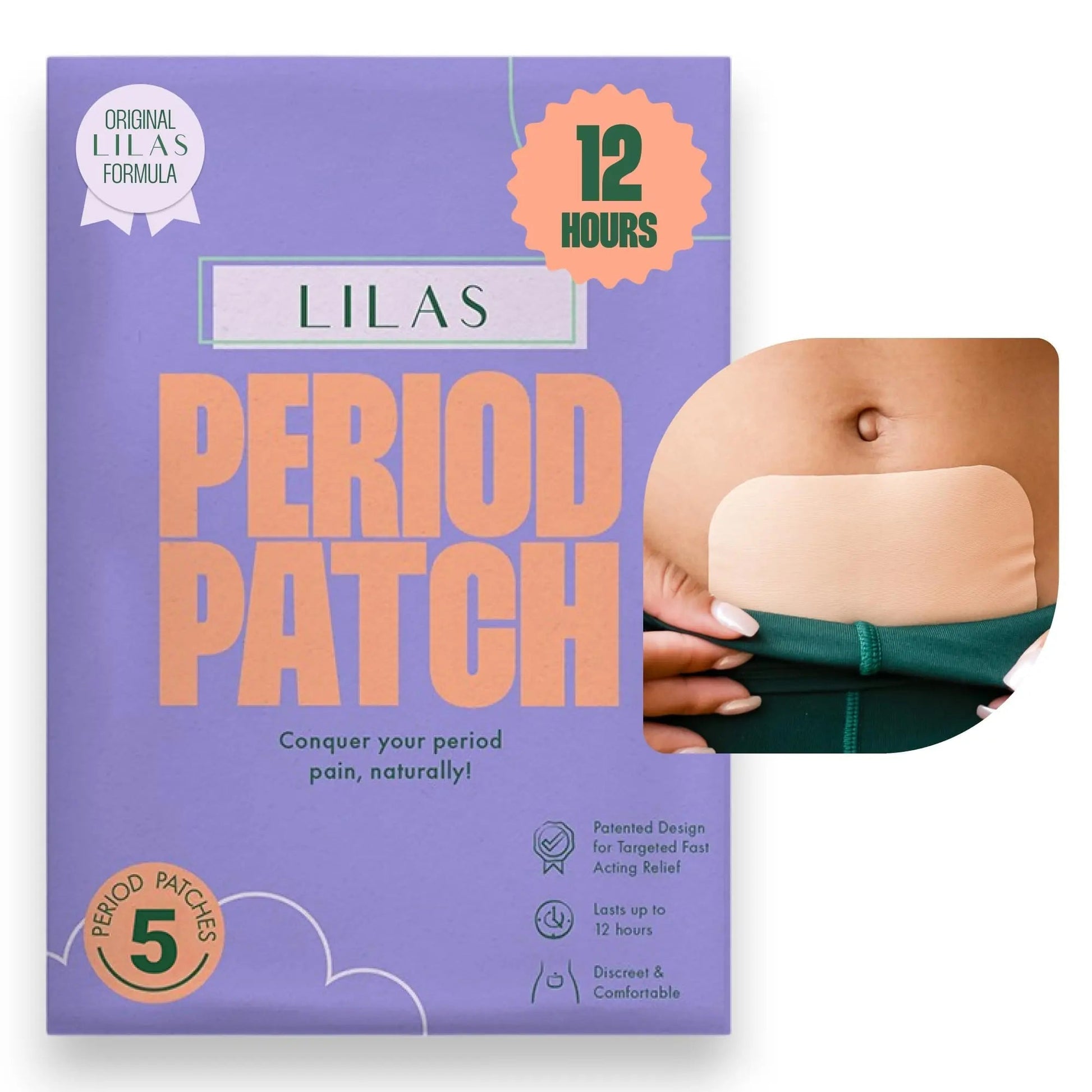 LILAS Period Cramps Pain Relief Patch, 5 Pack | Instant Relief for Menstrual Cramp, PMS, Endometriosis & PCOS | 12-Hour Comfort | Natural & Vegan Topical Patches | Trusted Formula & Upgraded Design LILASAu supplements