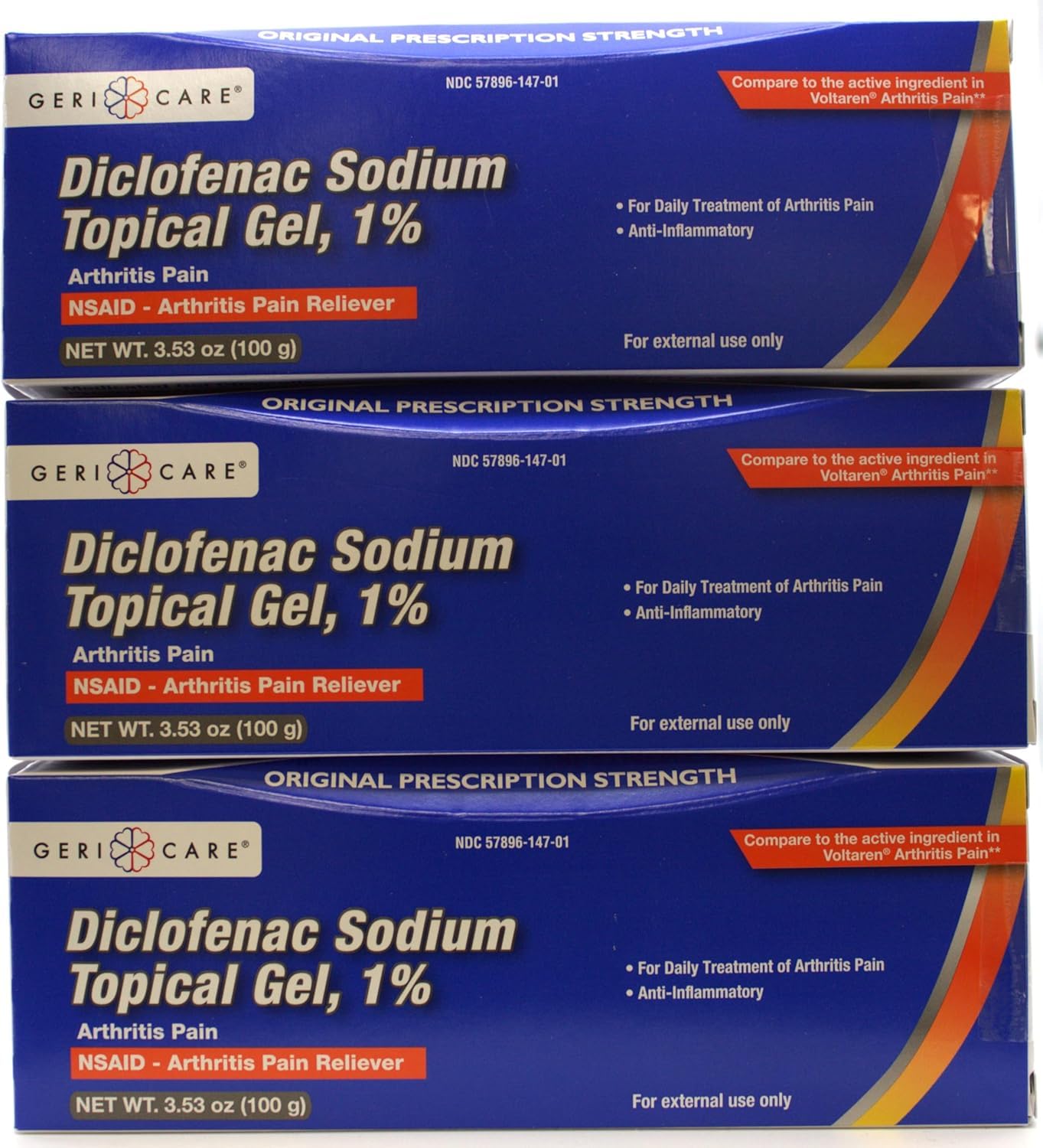 GeriCare Topical Arthritis Pain Relief Gel Diclofenac Sodium 1% (NSAID) Hand Wrist Elbow Foot Ankle Knee Extra-Strength Pain Reliever- Anti-inflammatory Arthritis Pain Treatment, 3.53oz (3 Pack) GeriCareAu supplements