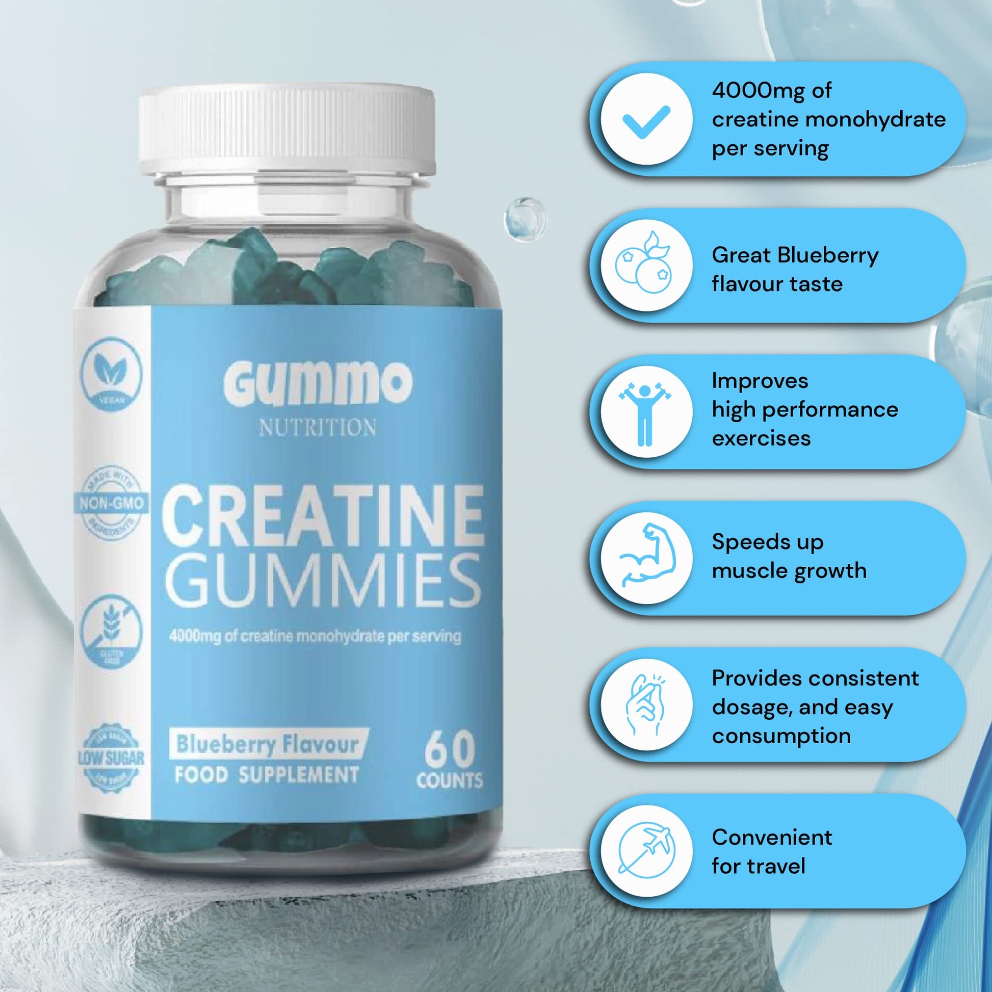Creatine Monohydrate Gummies 4000mg for Men & Women - 60 Chewable Creatine GUMMO NUTRITIONUS supplements