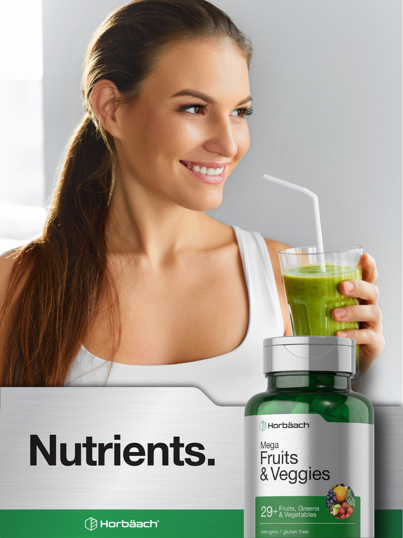 Horbäach Mega Fruits and Veggies Supplement | 100 Capsules | Vegetarian, Non-GMO and Gluten Free HorbäachAu supplements
