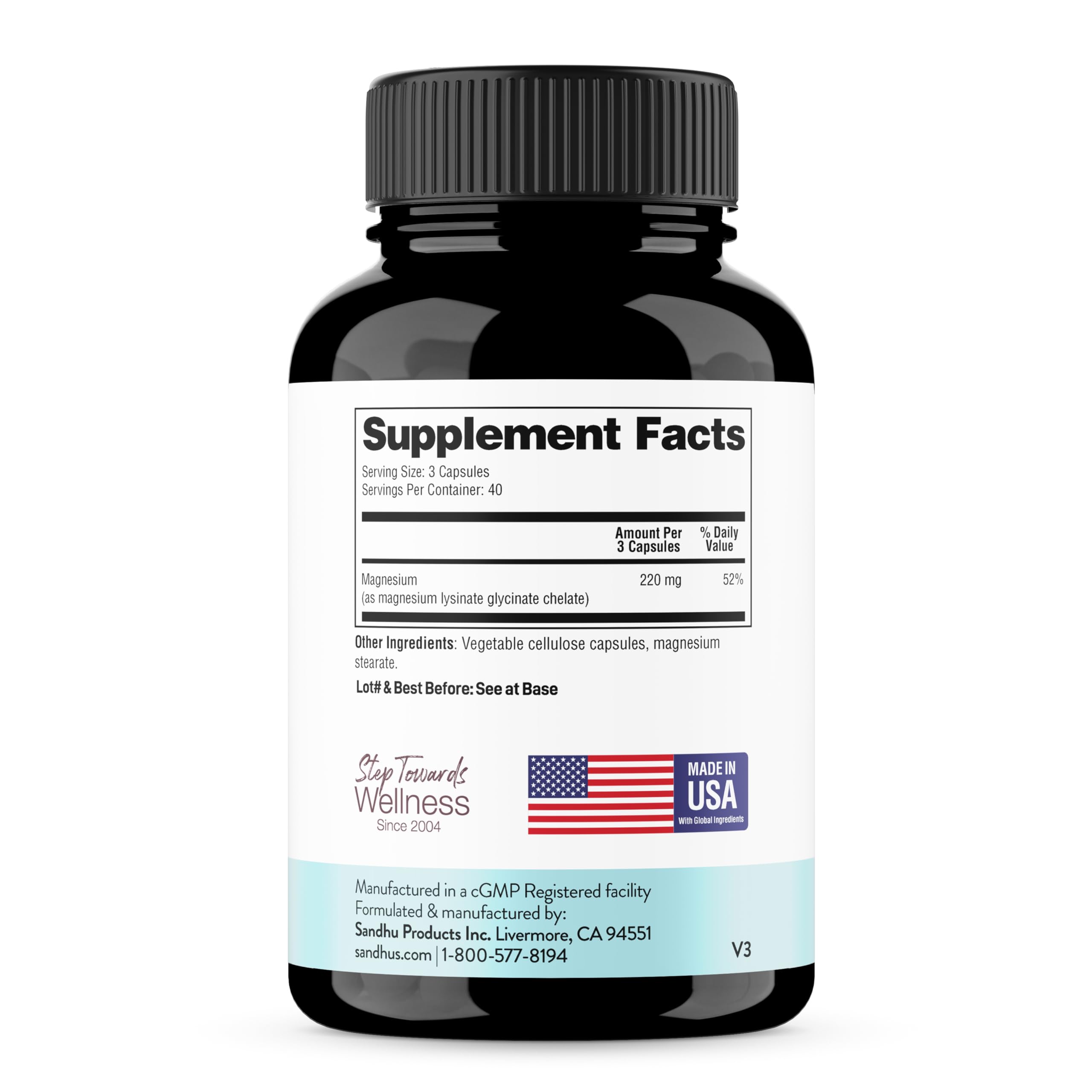 Sandhu's Magnesium Glycinate Lysinate | 120 Easy to Swallow Chelated Vegan Capsules | Magnesium Lysine Chelate Supplement for High Absorption | for Best Sleep, Leg Cramps, Relaxation Sandhu'sAu supplements