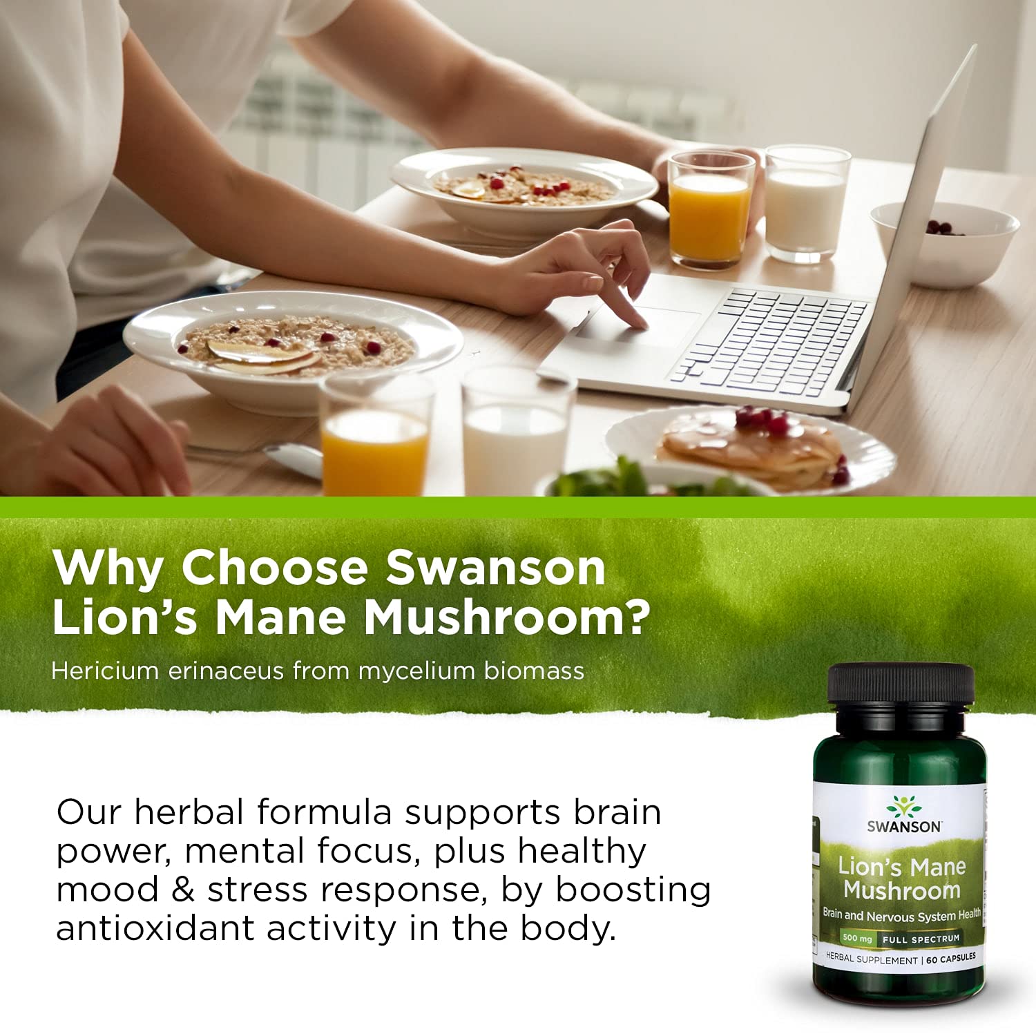 Swanson Lion's Mane Mushroom Capsules - 500 mg Each, 60 Capsules - SwansonUS supplements