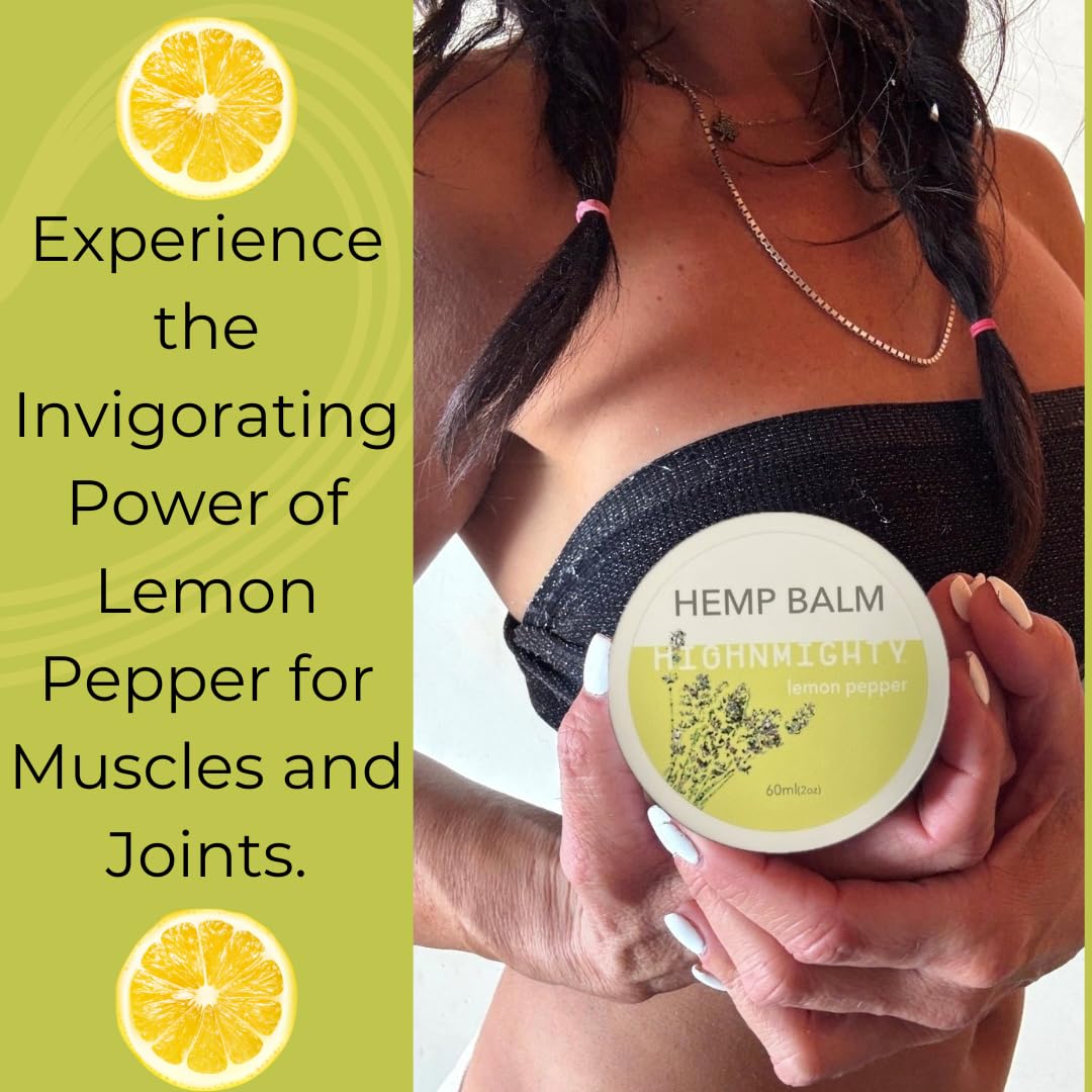 Highnmighty Maximum Strength Lemon Pepper Hemp Balm Salve | Daytime Relief, Relaxing, Natural, Fast-Acting Topical Cream for Muscle Joint Back Knee Shoulder Neck Elbow Hand Foot Relief, 60ml (2oz) HighnmightyAu supplements