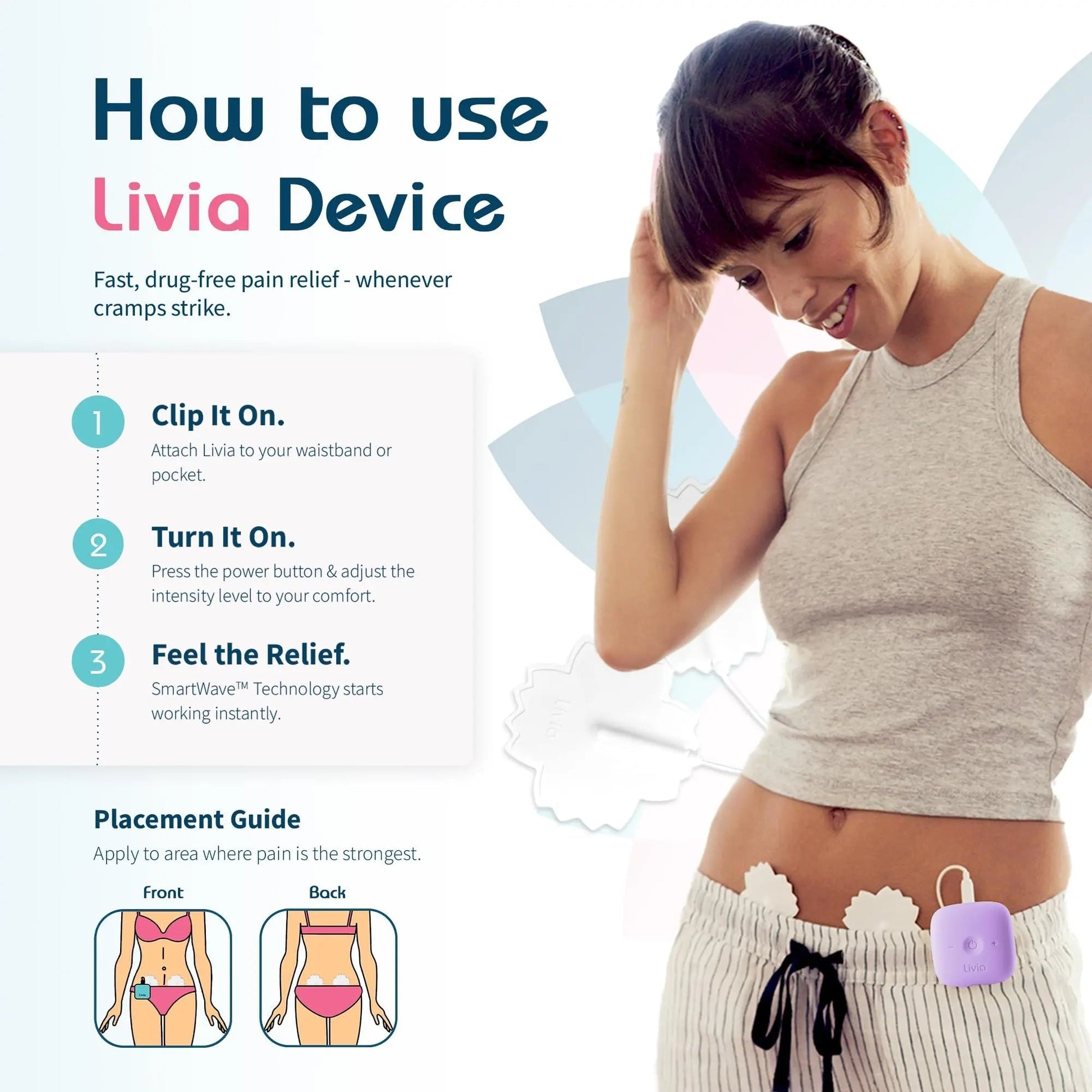 Livia Menstrual Pain Relief Device, Lavender – Off-Switch for Period Pain – Portable & Discreet – Rechargeable, Up to 8 Hours Battery – Complete Kit with Stick-On Pads – The Go-to Travel Partner LiviaAu supplements