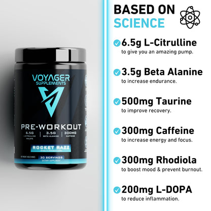 Voyager Supplements Pre-Workout Powder | Rocket Razz | Intense Pump | Maximized Voyager SupplementsUS supplements