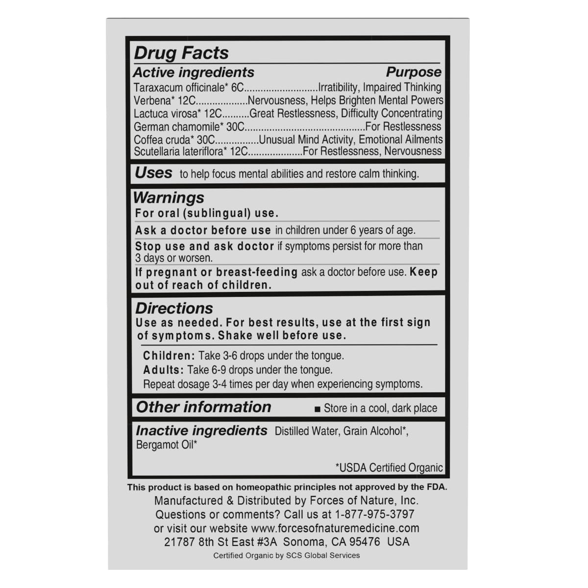 Forces of Nature Focus Supplement, Focus More Homeopathic Medicine, Nootropics Brain Support Supplement, Helps Memory & Concentration, 1 fl oz Forces of NatureAu supplements