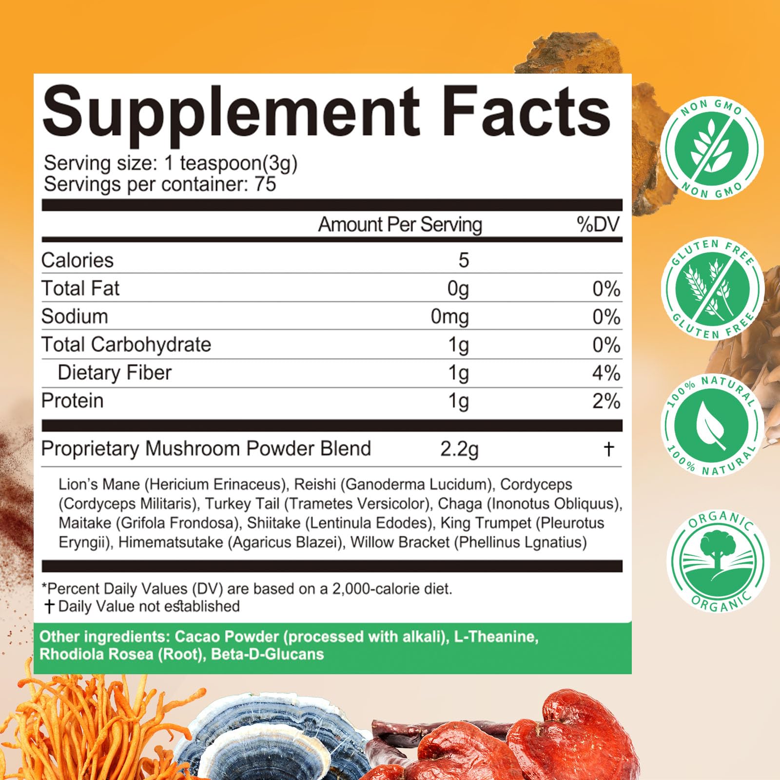 Mushroom Powder Blend (75 Servings), Ten Mushroom Supplement with Lions Mane MutsweetUS supplements