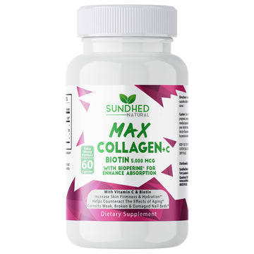 Sundhed Natural Max Collagen Plus C (60 caps) - All Natural Collagen Capsules with Biotin & Bioperine to Boost Anti Aging Hydration & Skin Firmness - Collagen Pills to Strengthen Bones & Nails Sundhed NaturalAu supplements