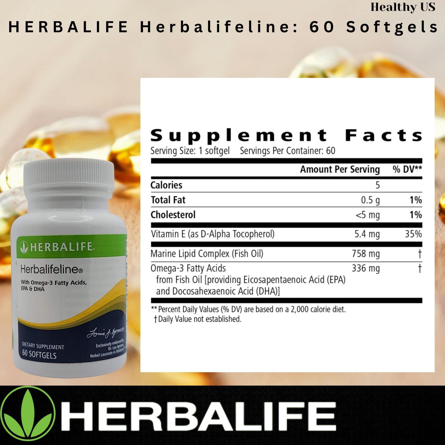 Herbalife Herbalifeline: 60 Softgels with Vitamin E, Marine Lipid Complex, Omega-3 Fatty HerbalifeUS supplements