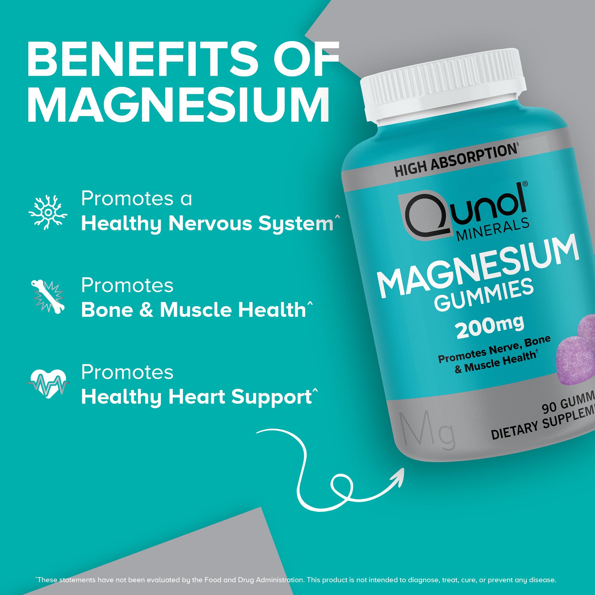 Qunol Magnesium Gummies for Adults, 200mg Elemental Magnesium (from 1,750mg Magnesium Citrate), High Absorption Magnesium Supplement, Supports Nerve, Bone and Muscle Health, Vegetarian, 90 Count QunolAu supplements