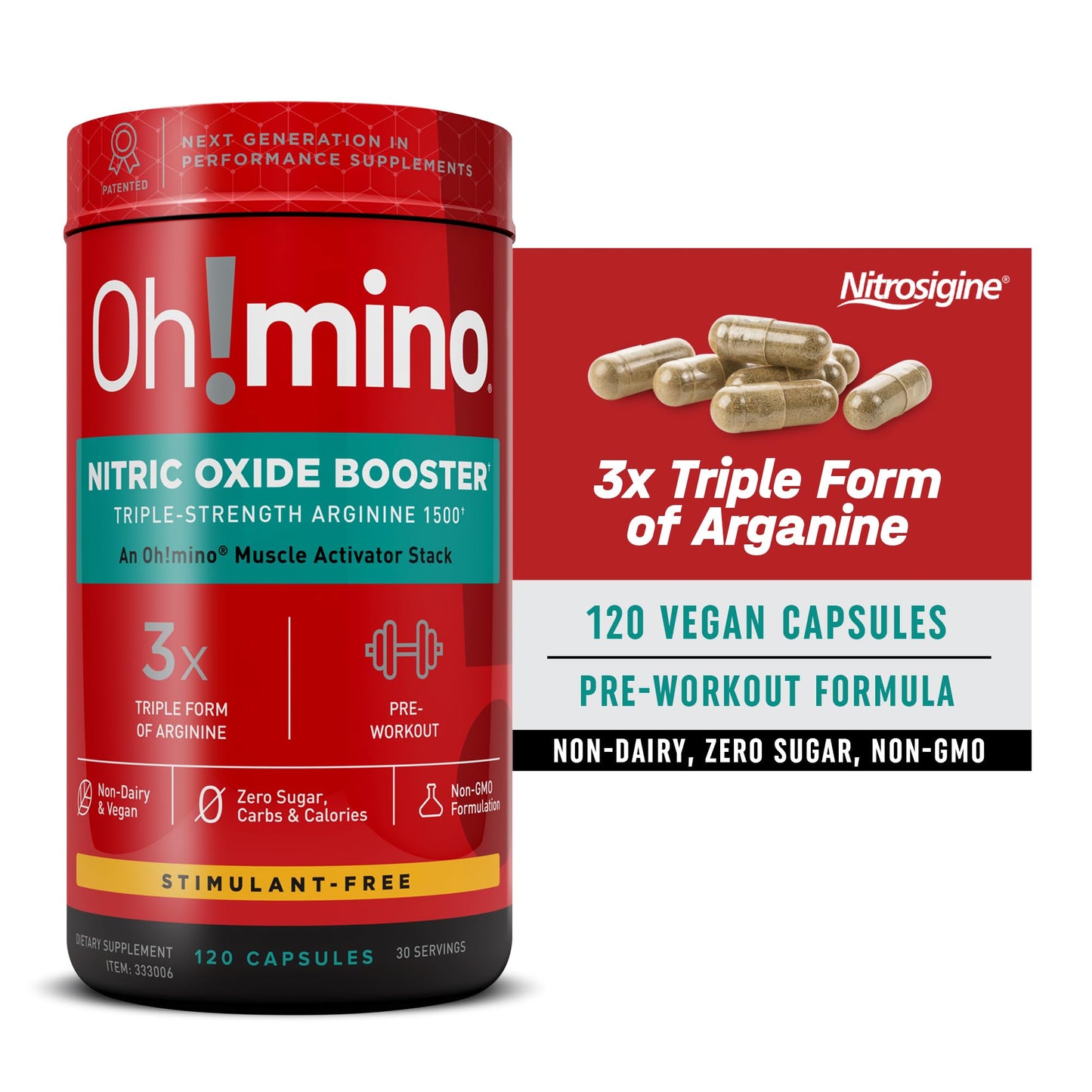 Oh!mino Nitric Oxide Supplement Activator Booster, Triple Strength L-Arginine for Energy Oh!minoUS supplements