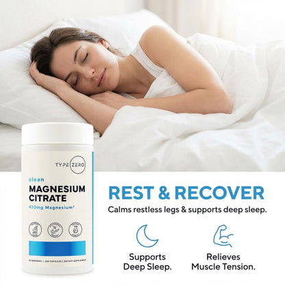 Type Zero Clean Magnesium Citrate Capsules (420mg Per Serving - 200 Capsules) Pure Magnesium Citrate Supplement, Non-GMO - Gluten Free, 50 Servings Type ZeroUS supplements