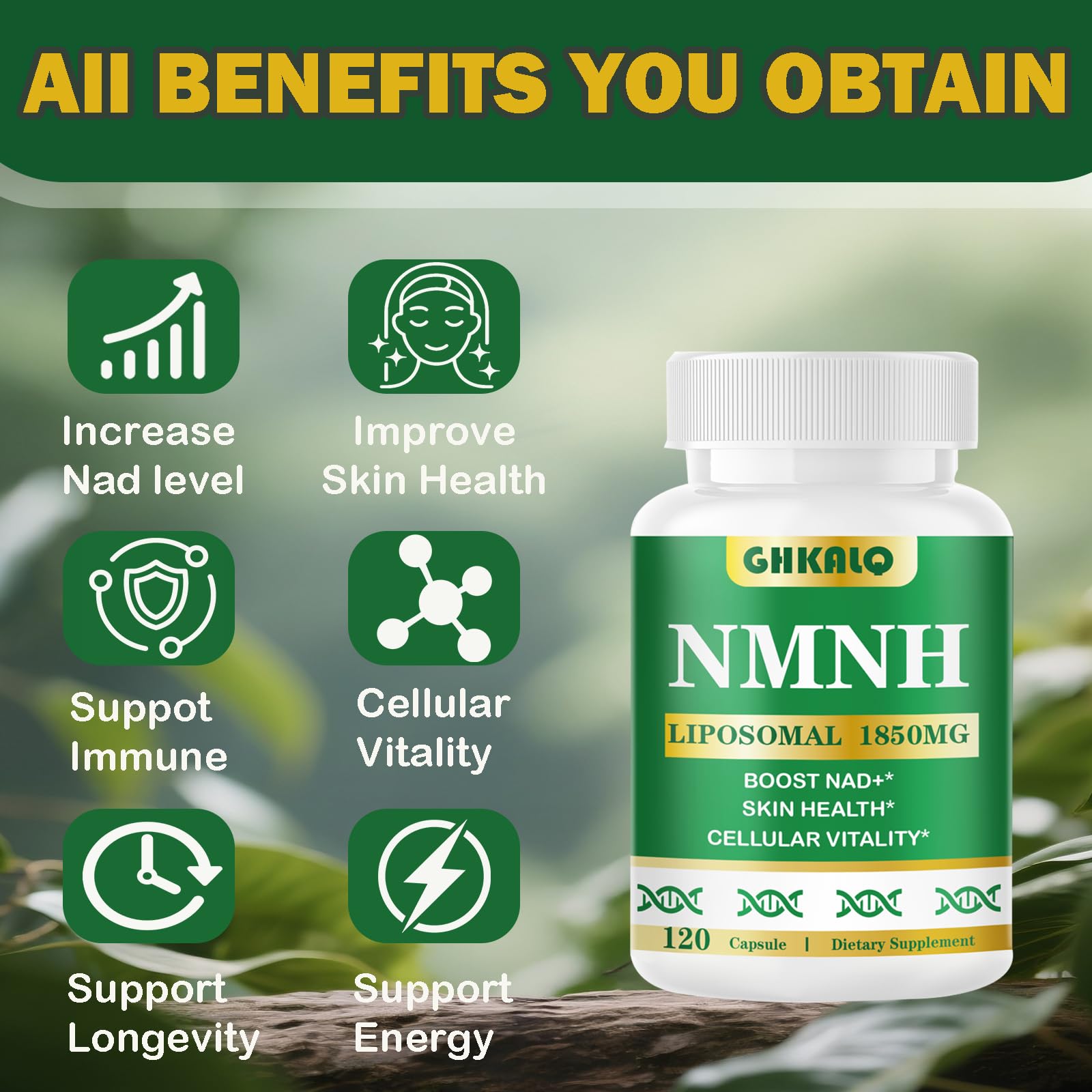 GHKALQ NMNH Supplement 1000mg,Liposomal Pure Nicotinamide Mononucleotide,Boost NAD Level with Resveratrol & Nicotinamide Riboside NR,High Absorption,for Cellular,Energy,Non-GMO,Vegan,120 Capsules GHKALQAu supplements