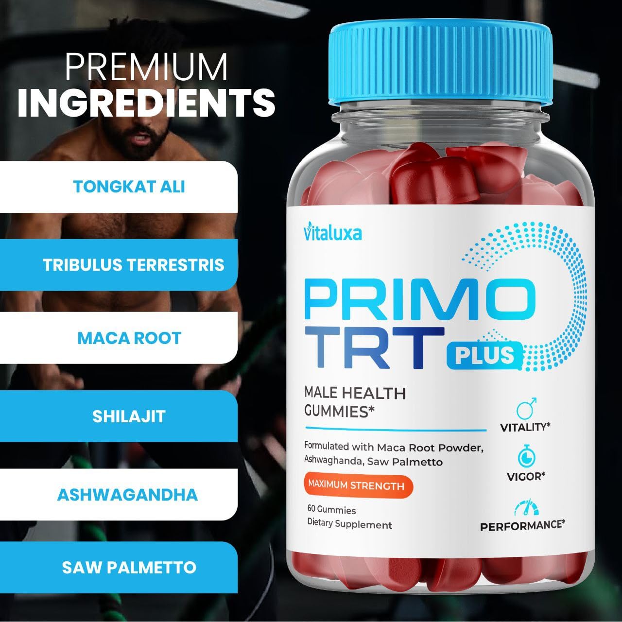 (2 Pack) Primo TRT Gummies, Primo TRT Advanced Performance Blend Supplement, PrimoTRT Try Prime Gomitas Maximum Strength for Males Support for Overall Health Wellness All Natural Ingredients (120 Ct) VitaluxaAu supplements