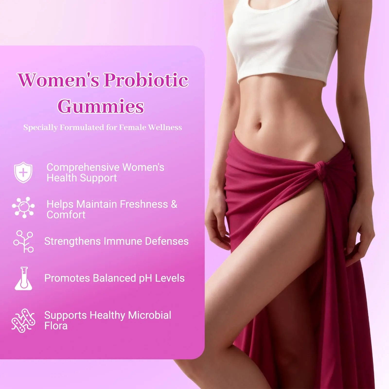 Le Tian Xian Her Juicy Feminine Probiotics Gummies for Women with Slippery Elm, Prebiotics & Lactobacillus - for pH Balance & Digestive Health, Tropical Pineapple Flavor, 60 Count Le Tian Xiannz supplements
