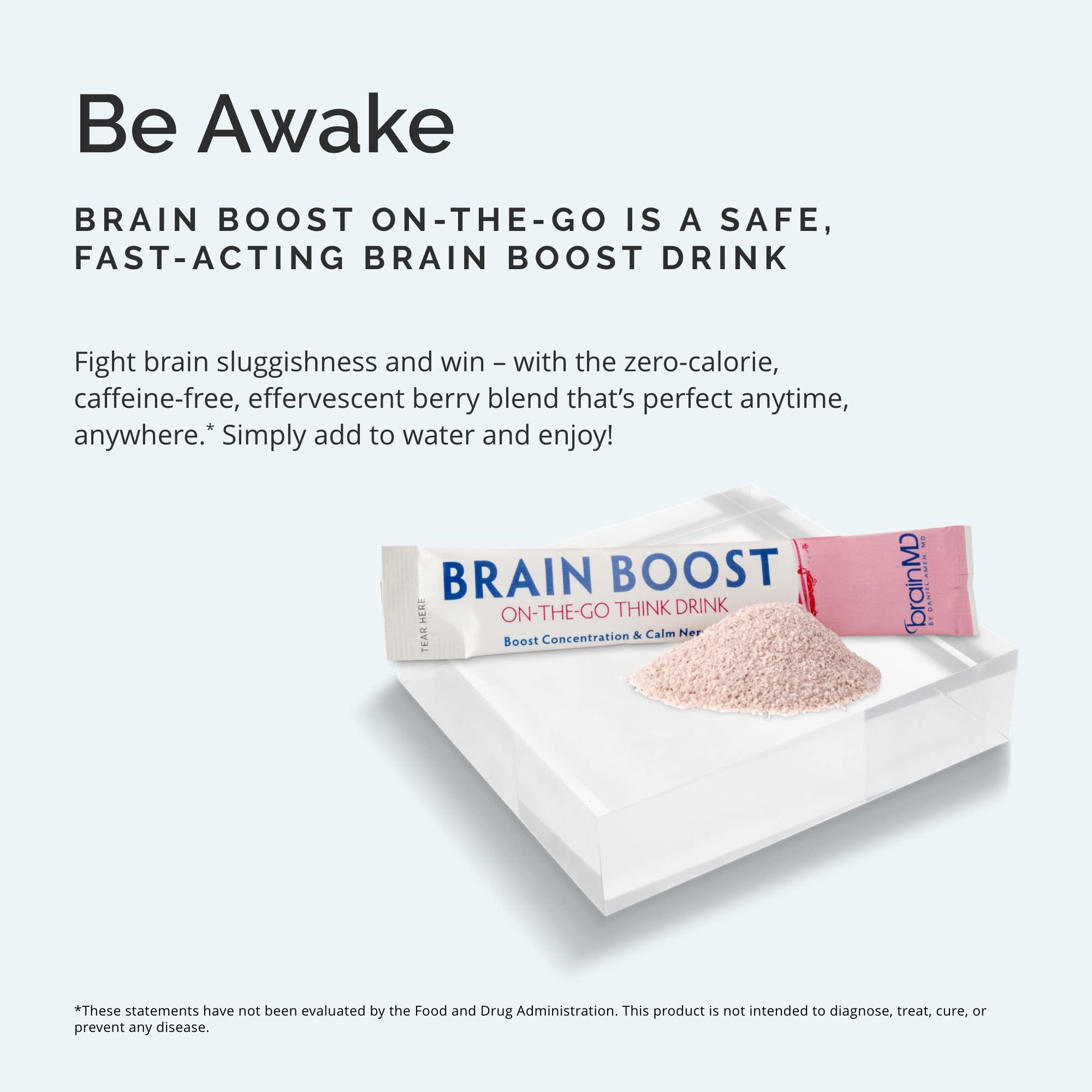 BRAINMD Dr Amen Brain Boost On The Go - 10 Packets, Berry Flavor - Nootropic Drink Powder, Promotes Focus, Clarity & Mental Energy - Caffeine Free, Gluten Free - 10 Servings BRAINMDAu supplements