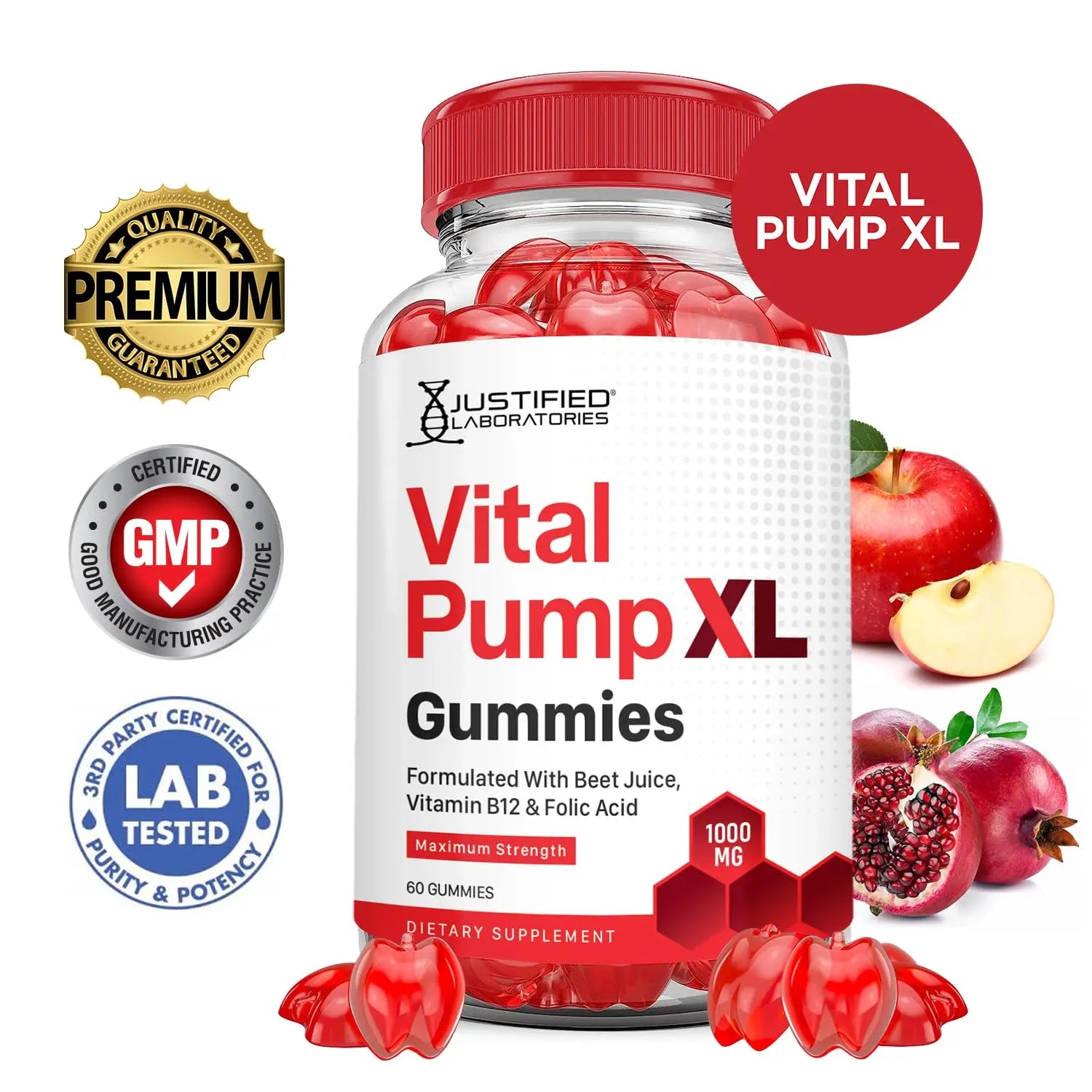 Justified Laboratories (5 Pack) Vital Pump XL Performance Gummies 1000MG Advanced Formula Vital PumpXL Formulated with Beet Juice ACV Pomegranate Beet Powder B12 Vegan Non GMO 300 Gummys Justified Laboratoriesnz supplements