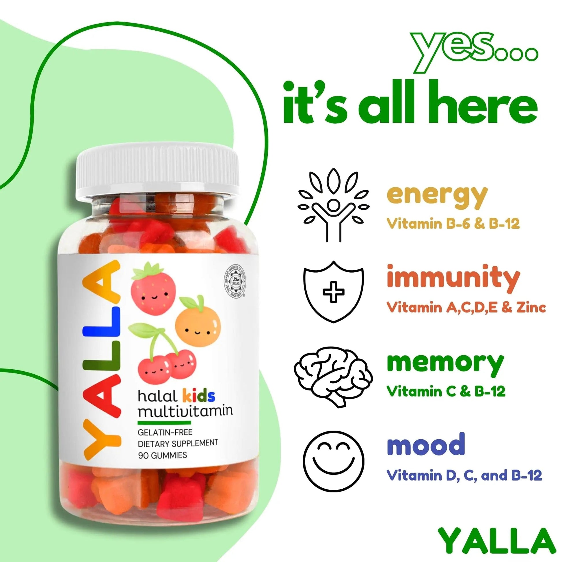 YALLA Halal Vitamins for Kids, Halal Kids Multivitamin Gummies, 45-90 Day Supply, Essential Vitamins with C, D3 YALLAAu supplements
