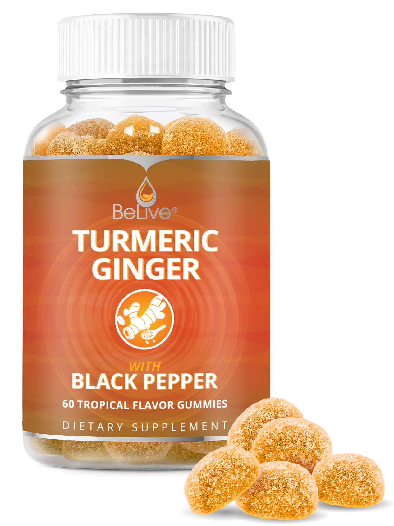 BeLive Turmeric Curcumin with Black Pepper & Ginger - 60 Gummies I Turmeric and Ginger BeLiveAu supplements