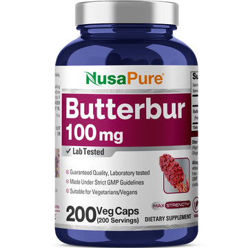 NusaPure Butterbur Extract 100mg per caps 200 Veggie Capsules (Non-GMO, Vegetarian, Vegan) NusaPureAu supplements