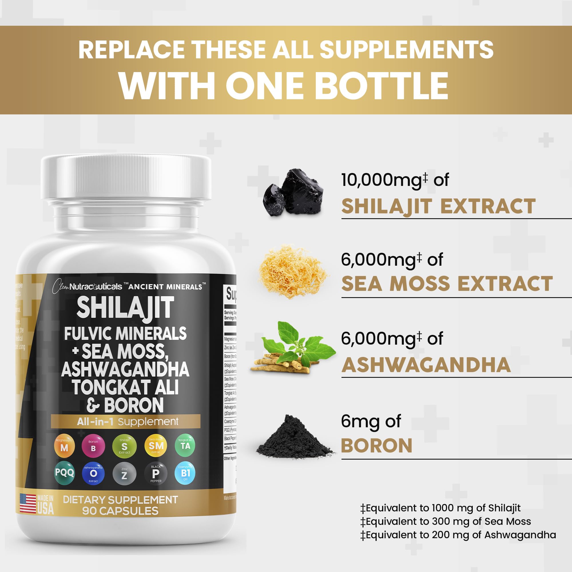 Pure Shilajit Supplement 10,000mg Himalayan w Sea Moss 6000mg Clean NutraceuticalsAu supplements