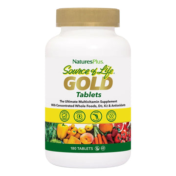 NaturesPlus Source of Life Gold Multivitamin - 180 Tablets - with Vitamins D3 & B12 - Blood, Bone & Immune Support - Vegetarian & Gluten Free - 60 Servings NaturesPlusAu supplements