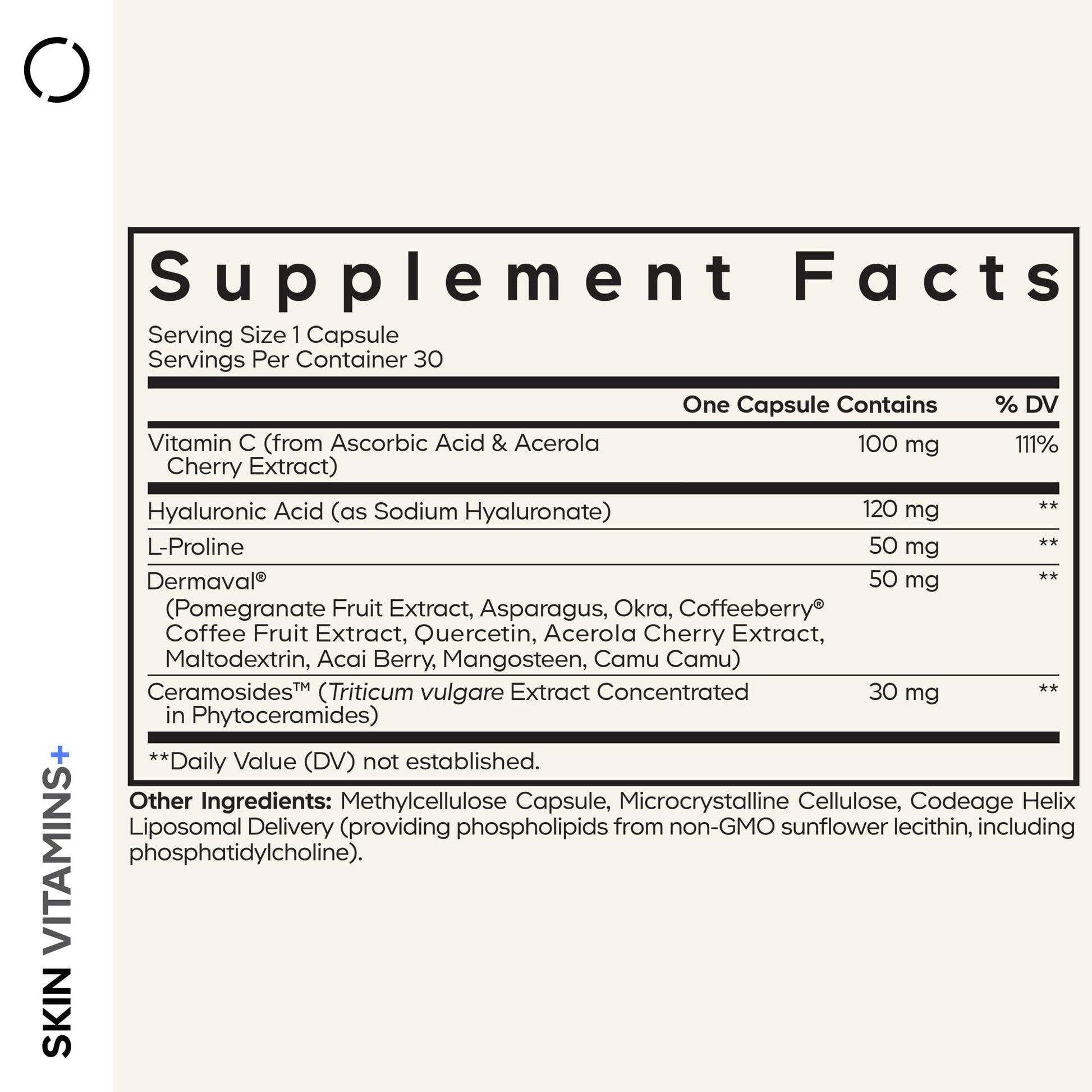 Codeage Skin Vitamins+ Supplement – Ceramosides, Dermaval, Hyaluronic Acid, Coffeeberry, Vitamin C – Skin Elasticity, Wrinkle & Moisture Support – Liposomal Delivery – Non-GMO, 30 Capsules CodeageAu supplements