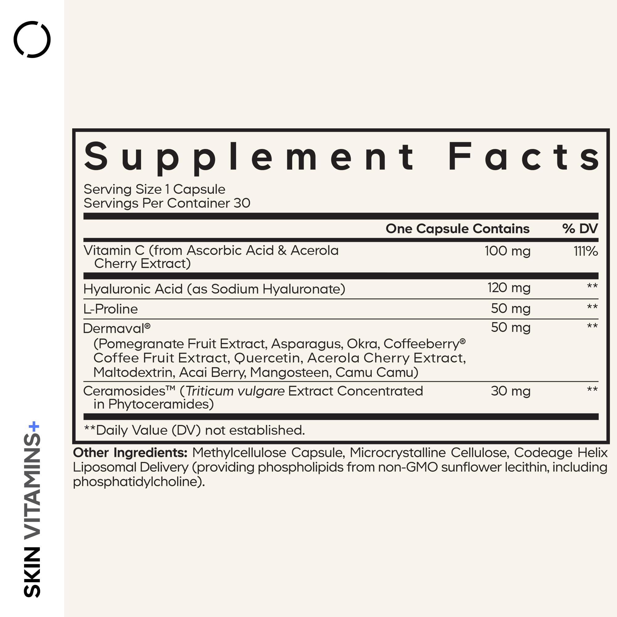 Codeage Skin Vitamins+ Supplement – Ceramosides, Dermaval, Hyaluronic Acid, Coffeeberry, Vitamin C – Skin Elasticity, Wrinkle & Moisture Support – Liposomal Delivery – Non-GMO, 30 Capsules CodeageAu supplements